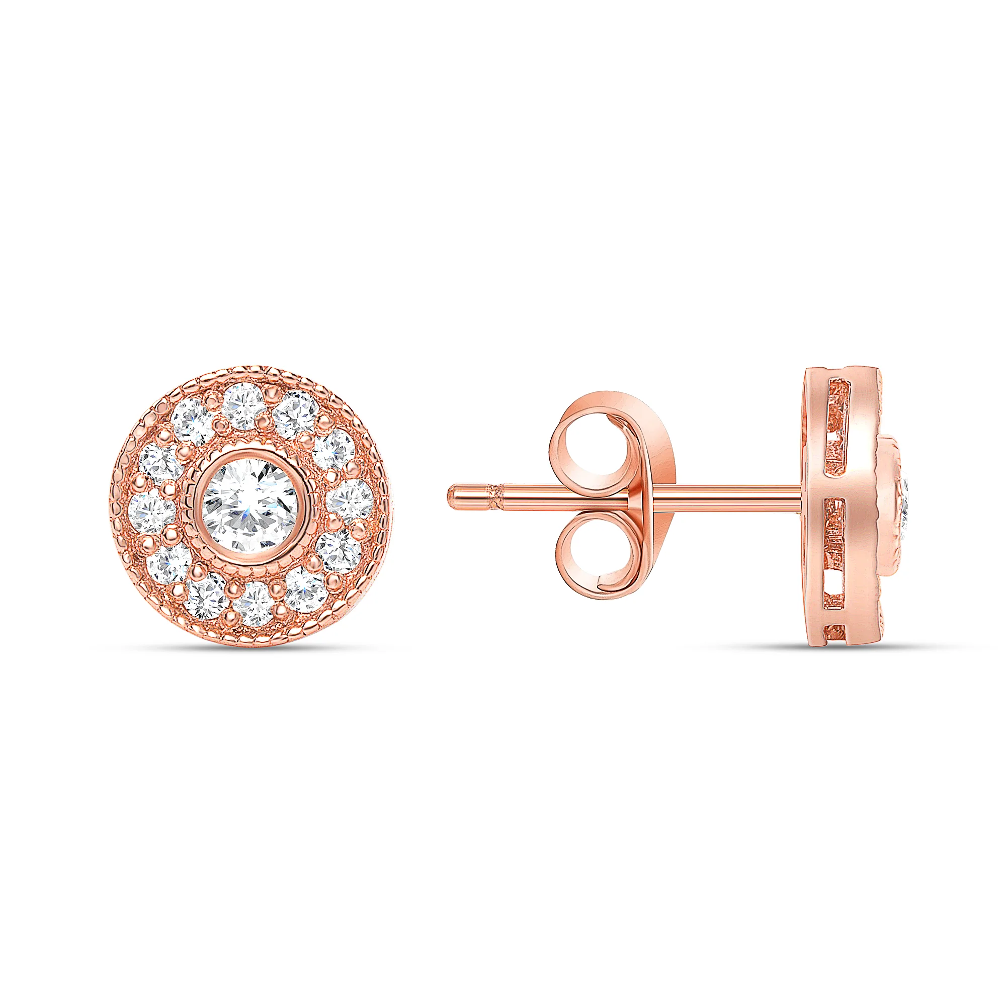 0.40cttw Round Cut Natural Diamond Halo Stud Earrings - Push-Backs - Image 3