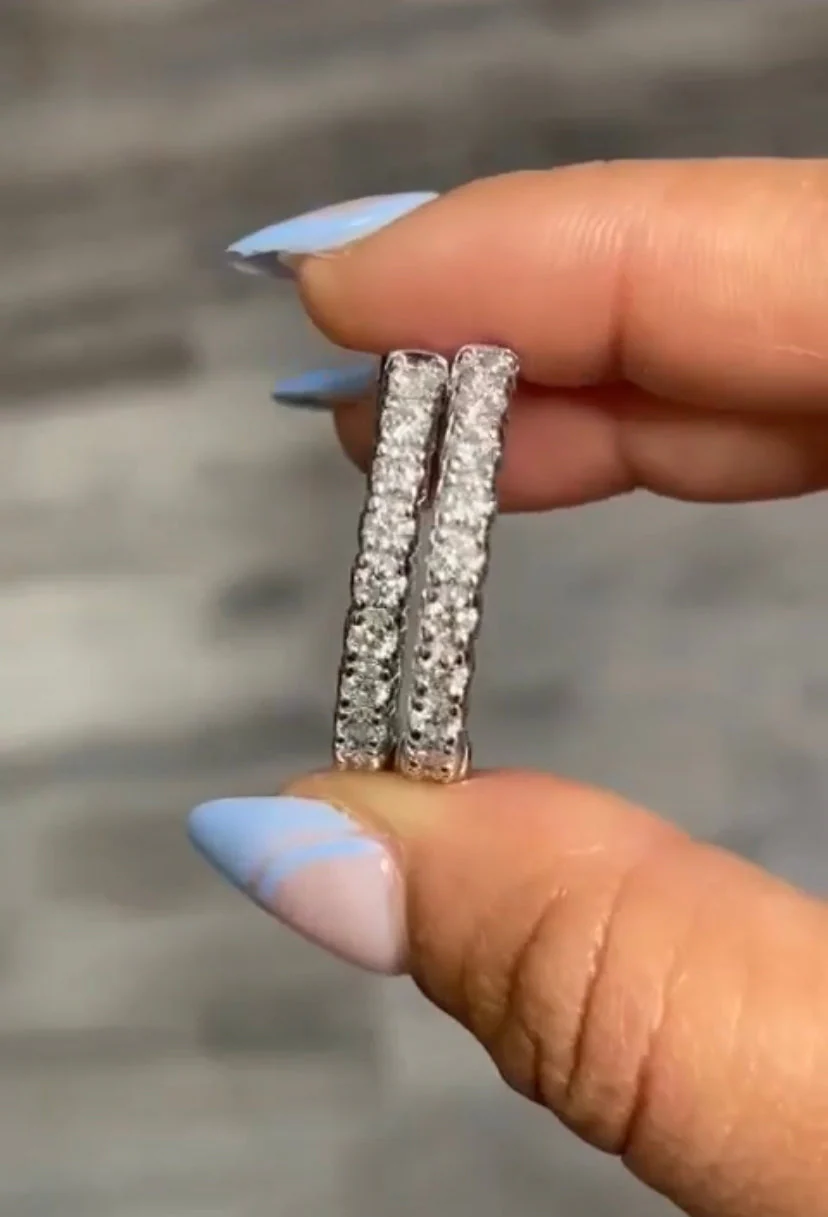 3.00 Carats Lab Grown Round Diamond Eternity Hoop Earrings - Image 6