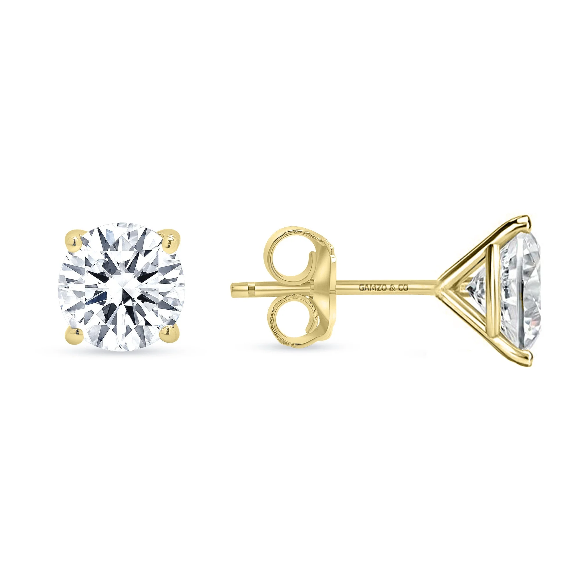 Lab Grown Round Diamond Stud Earrings -  4 Prong Push Back and Screw Back Martini Setting - Image 5