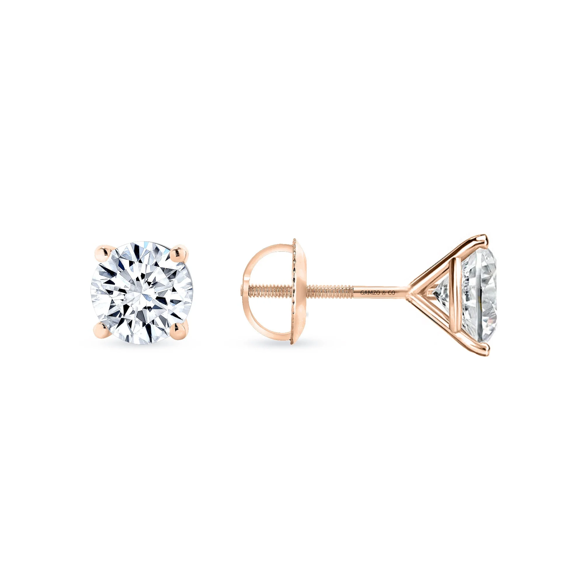 Lab Grown Round Diamond Stud Earrings -  4 Prong Push Back and Screw Back Martini Setting - Image 7
