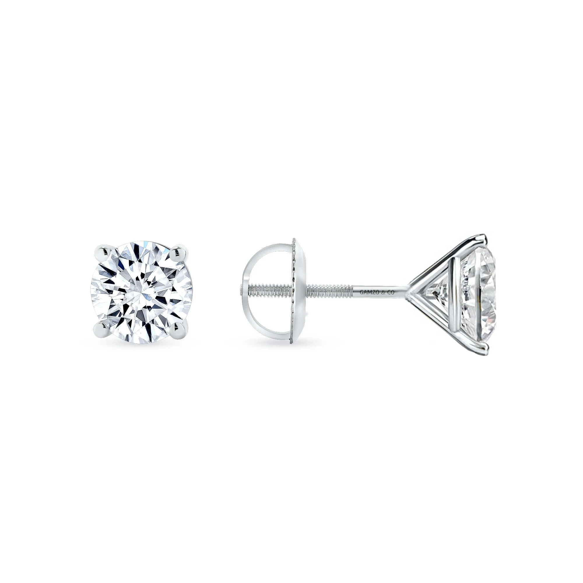 Lab Grown Round Diamond Stud Earrings -  4 Prong Push Back and Screw Back Martini Setting - Image 8