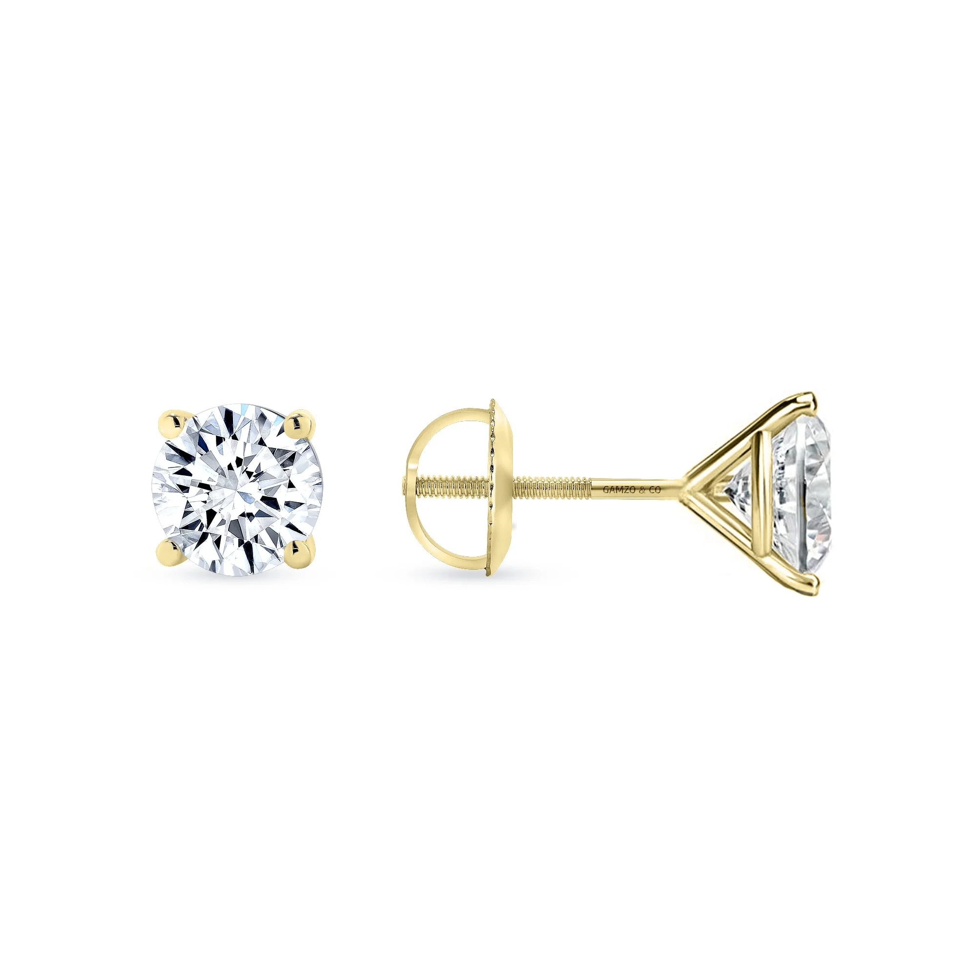 Lab Grown Round Diamond Stud Earrings -  4 Prong Push Back and Screw Back Martini Setting - Image 9