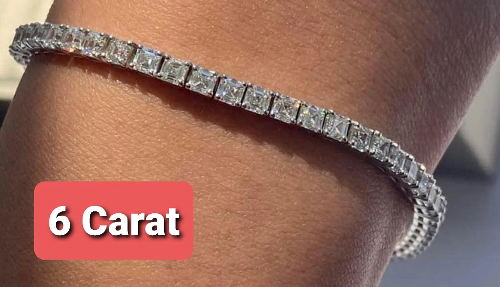 Natural Diamond Tennis Bracelet - Asscher Cut Diamonds - Image 4