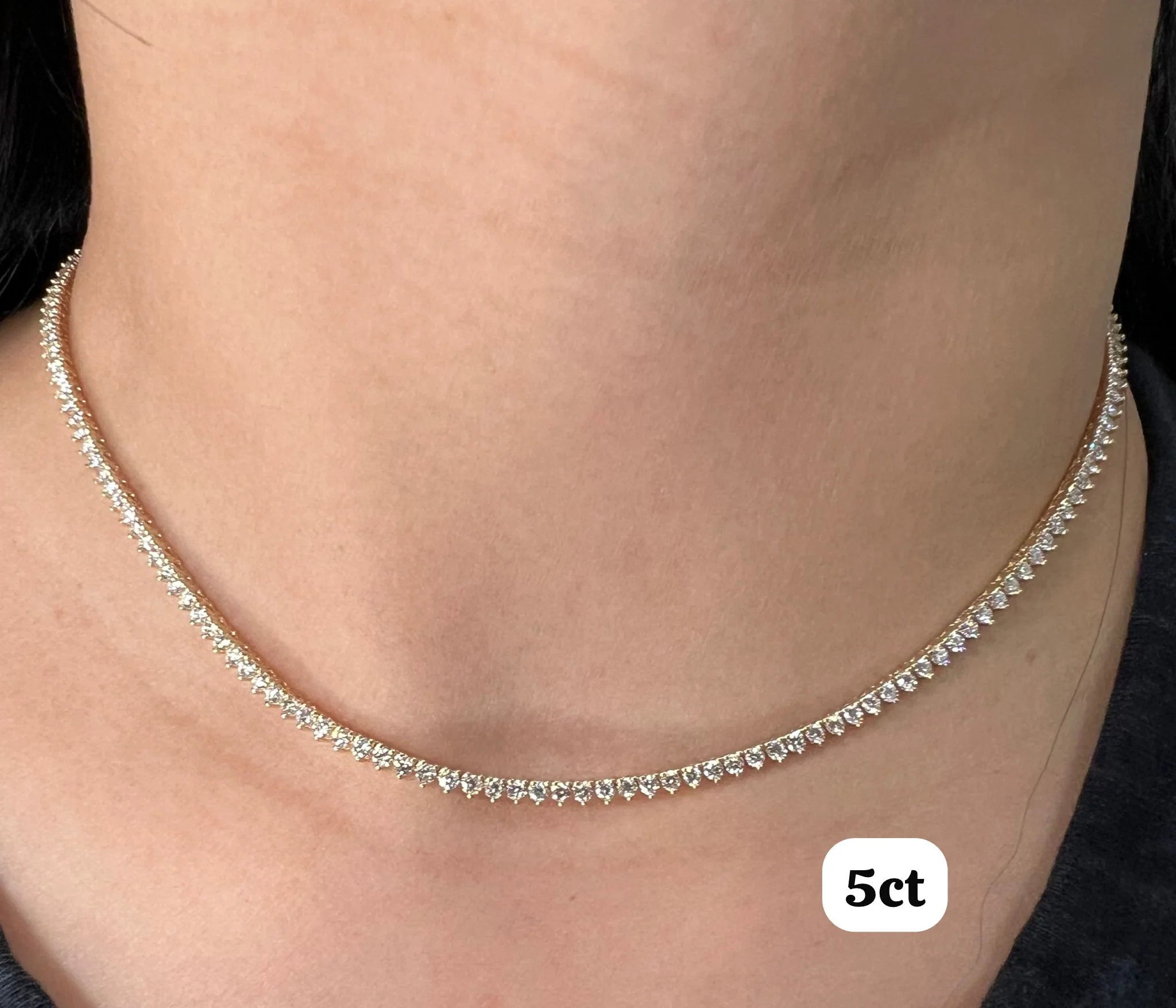 Lab Grown Diamond Tennis Necklace - Three Prong Setting - Image 4