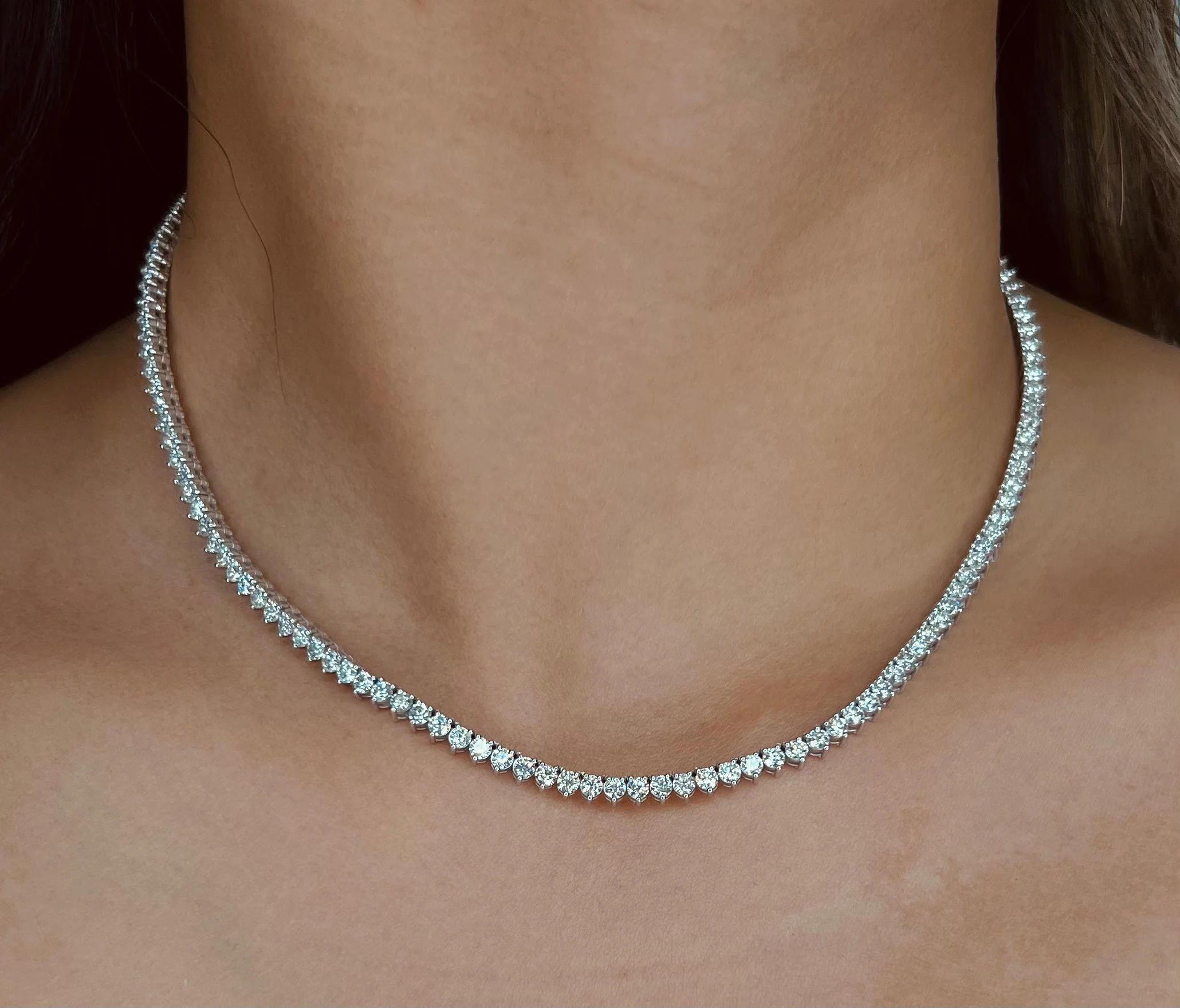 Lab Grown Diamond Tennis Necklace - Three Prong Setting - Image 5