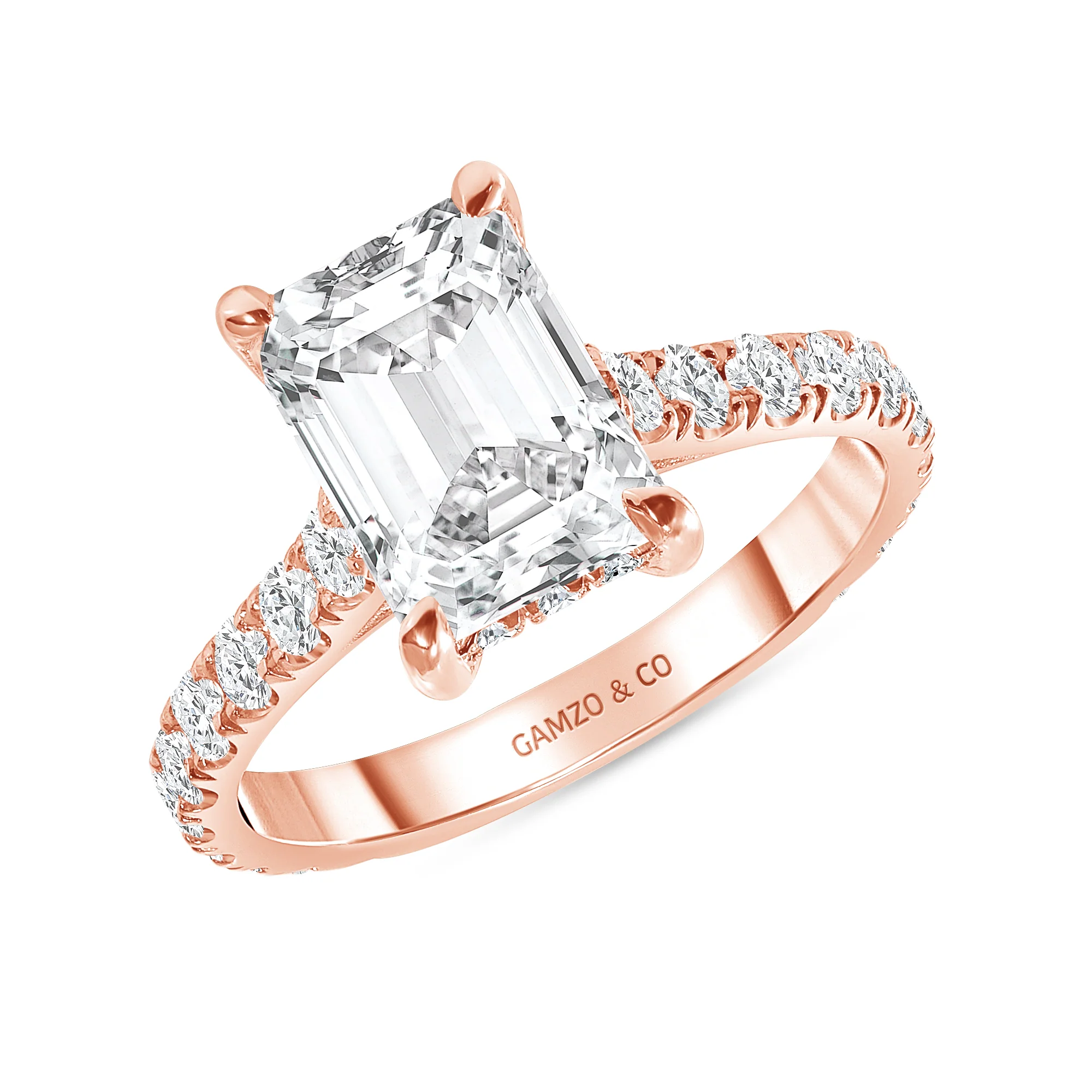 Emerald Cut Natural Diamond Engagement Ring. Hidden Halo Setting (GIA Certified) - Image 3