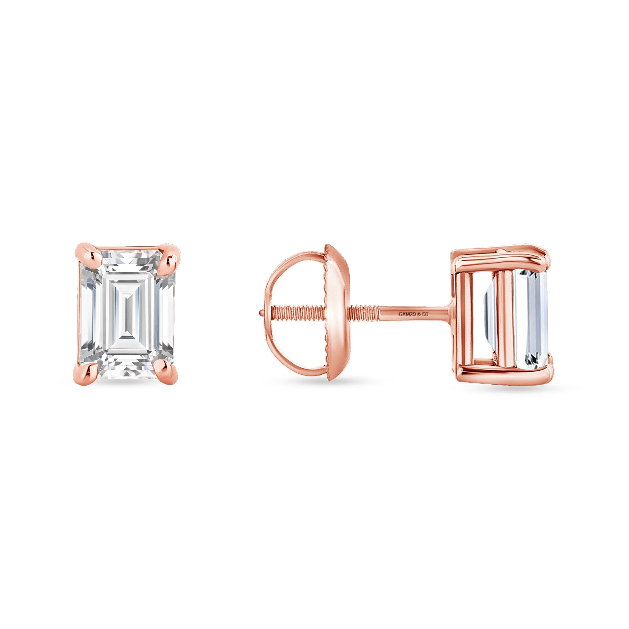 Emerald Cut Lab Grown Diamond Earrings - 4 Prong Screw Back Setting - Image 3