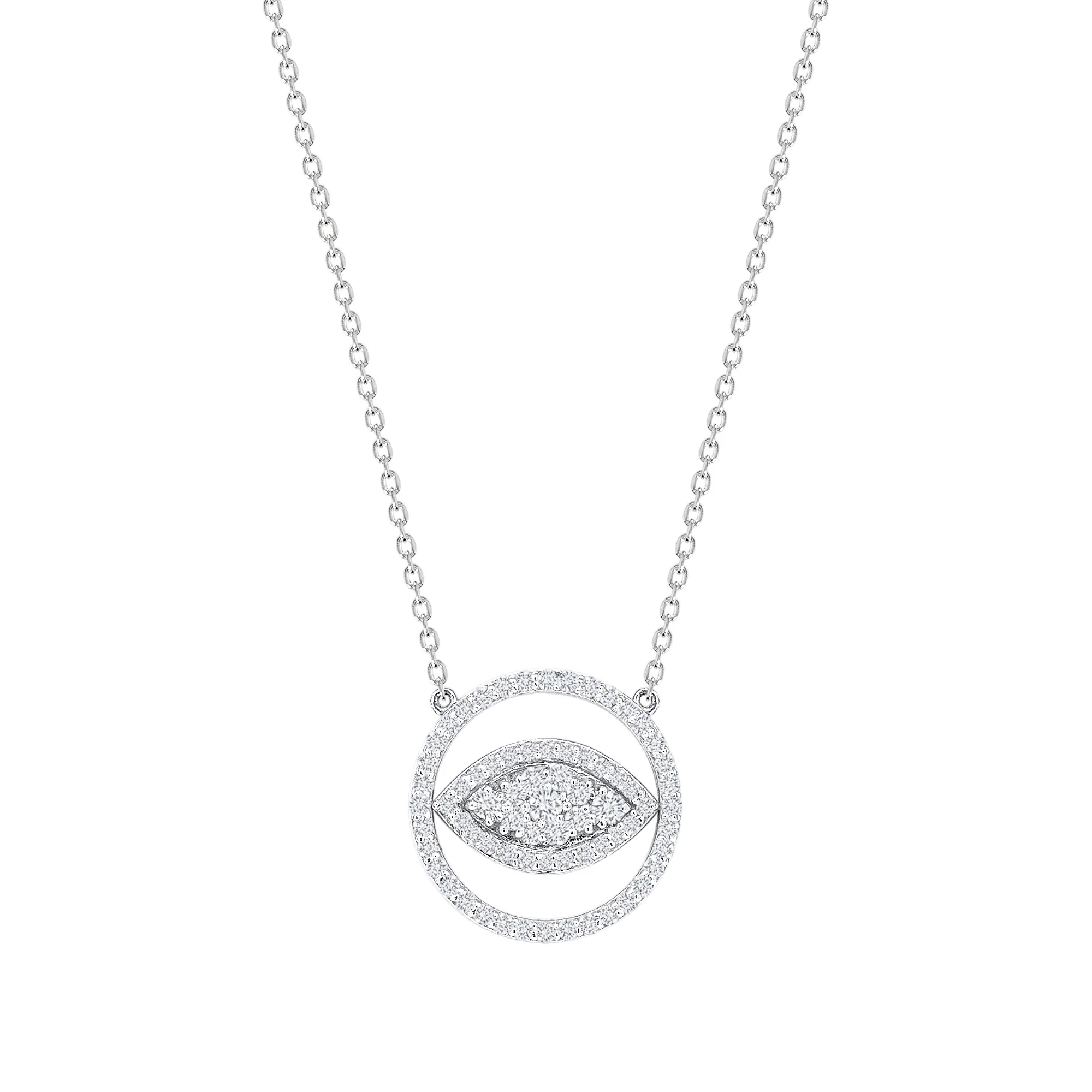 Evil Eye Diamond Necklace, 14k Gold