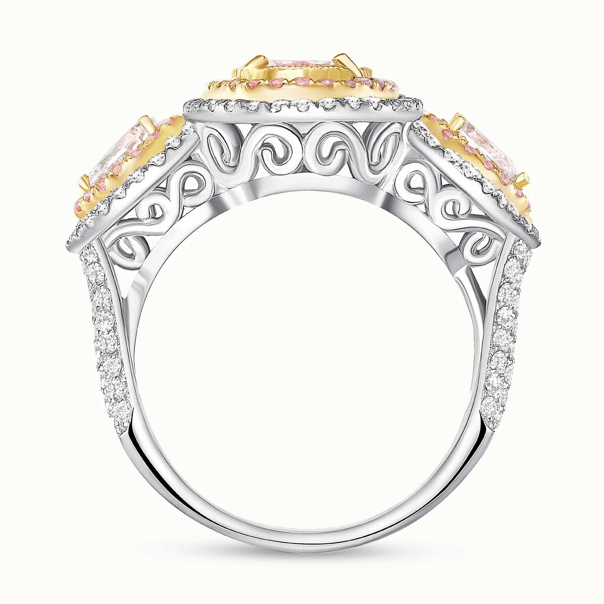 Pink Pear Shaped Natural Diamond Halo Engagement Ring - Image 3