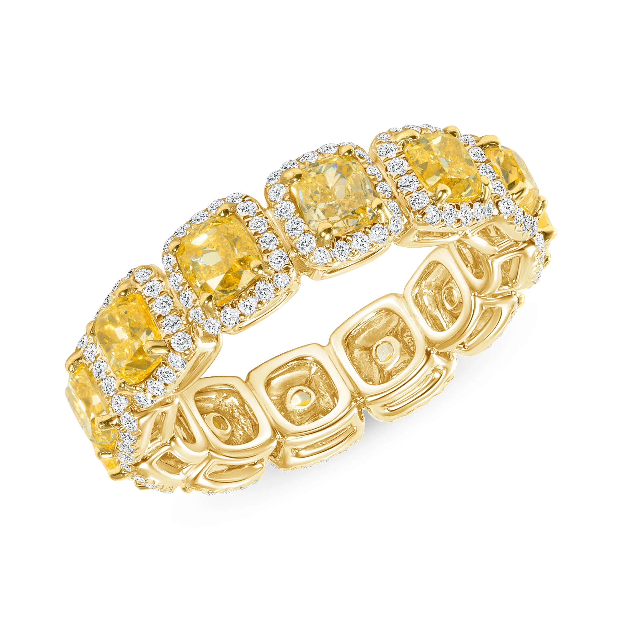 Fancy Yellow Cushion Cut Natural Diamond Halo Eternity Band - Image 3