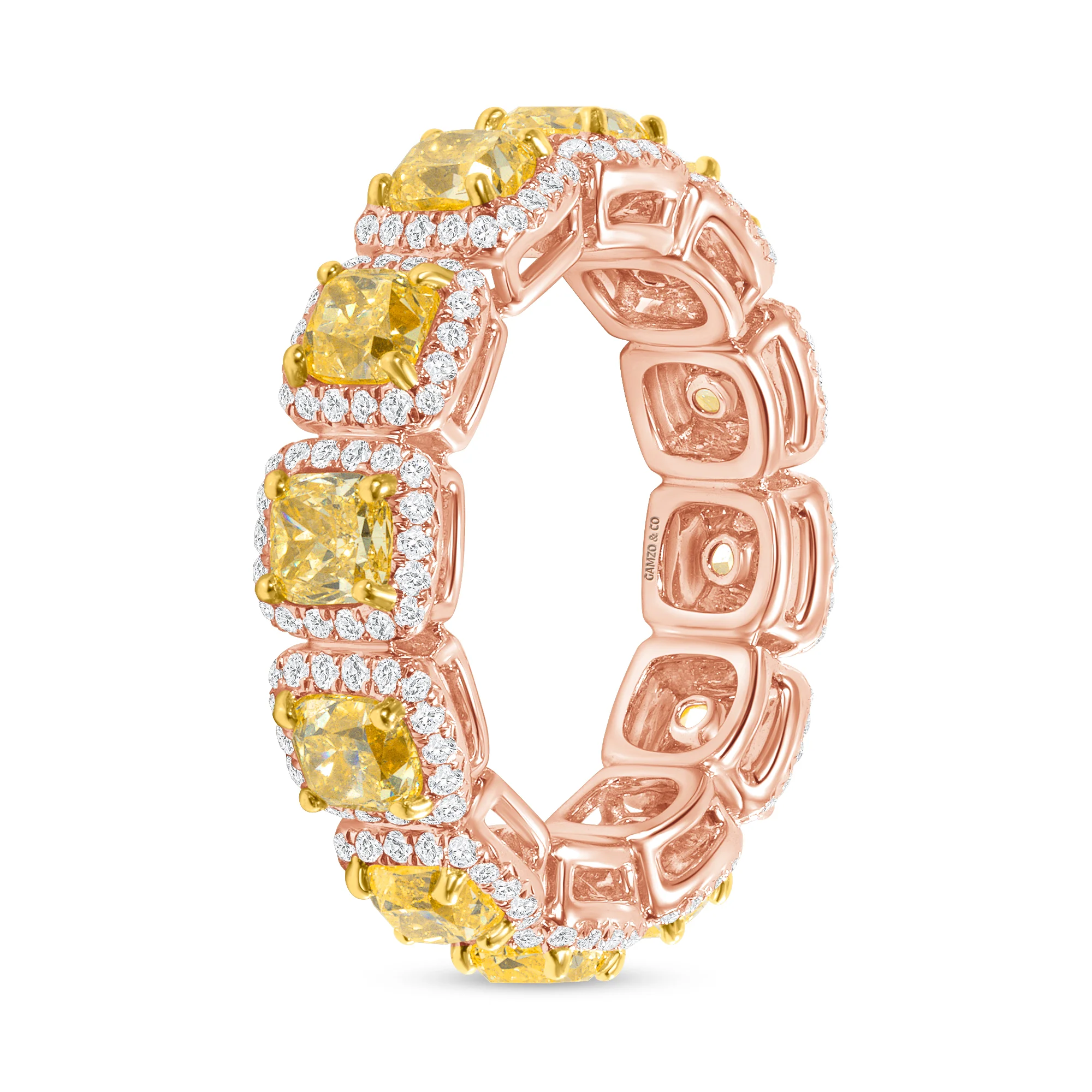 Fancy Yellow Cushion Cut Natural Diamond Halo Eternity Band - Image 5