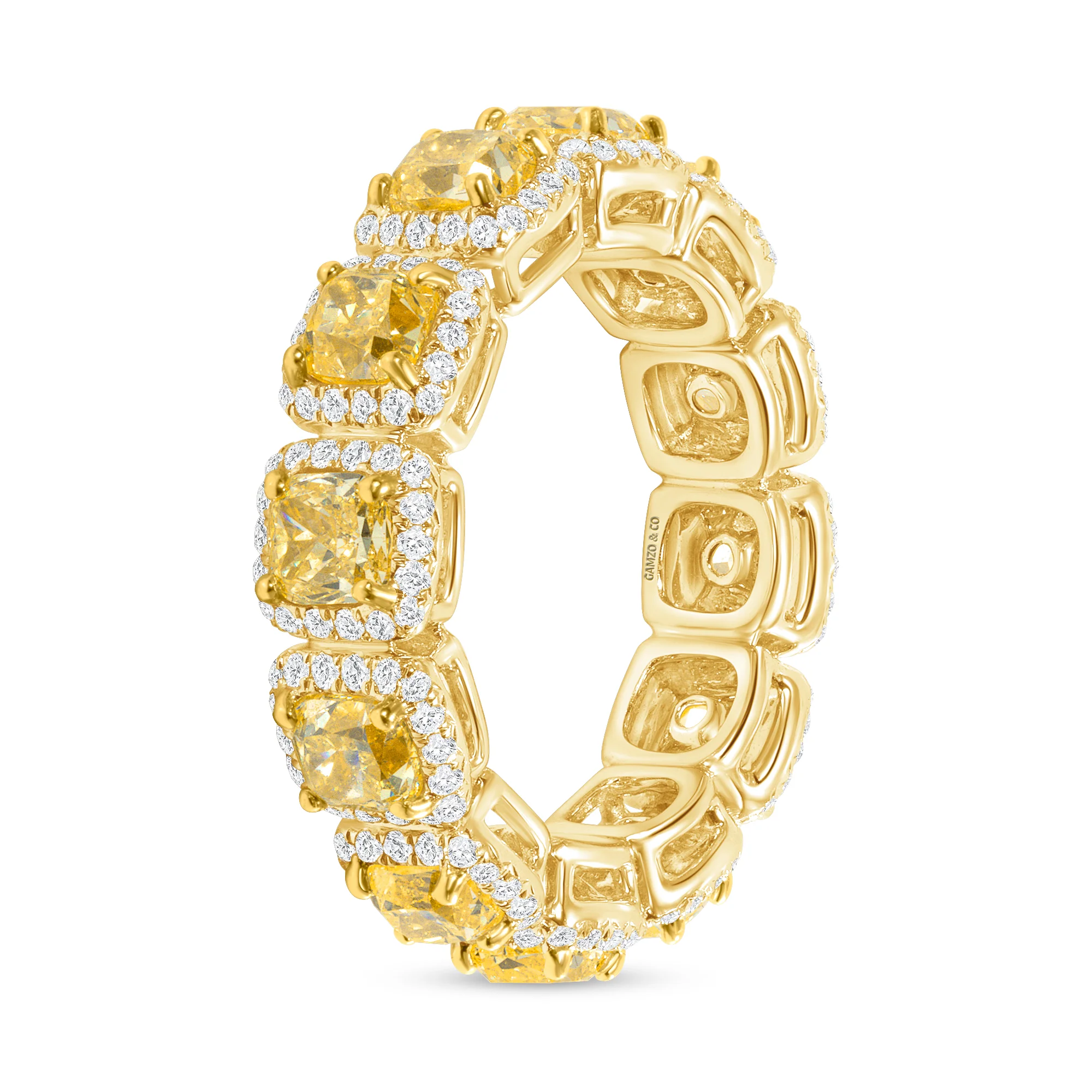 Fancy Yellow Cushion Cut Natural Diamond Halo Eternity Band - Image 6
