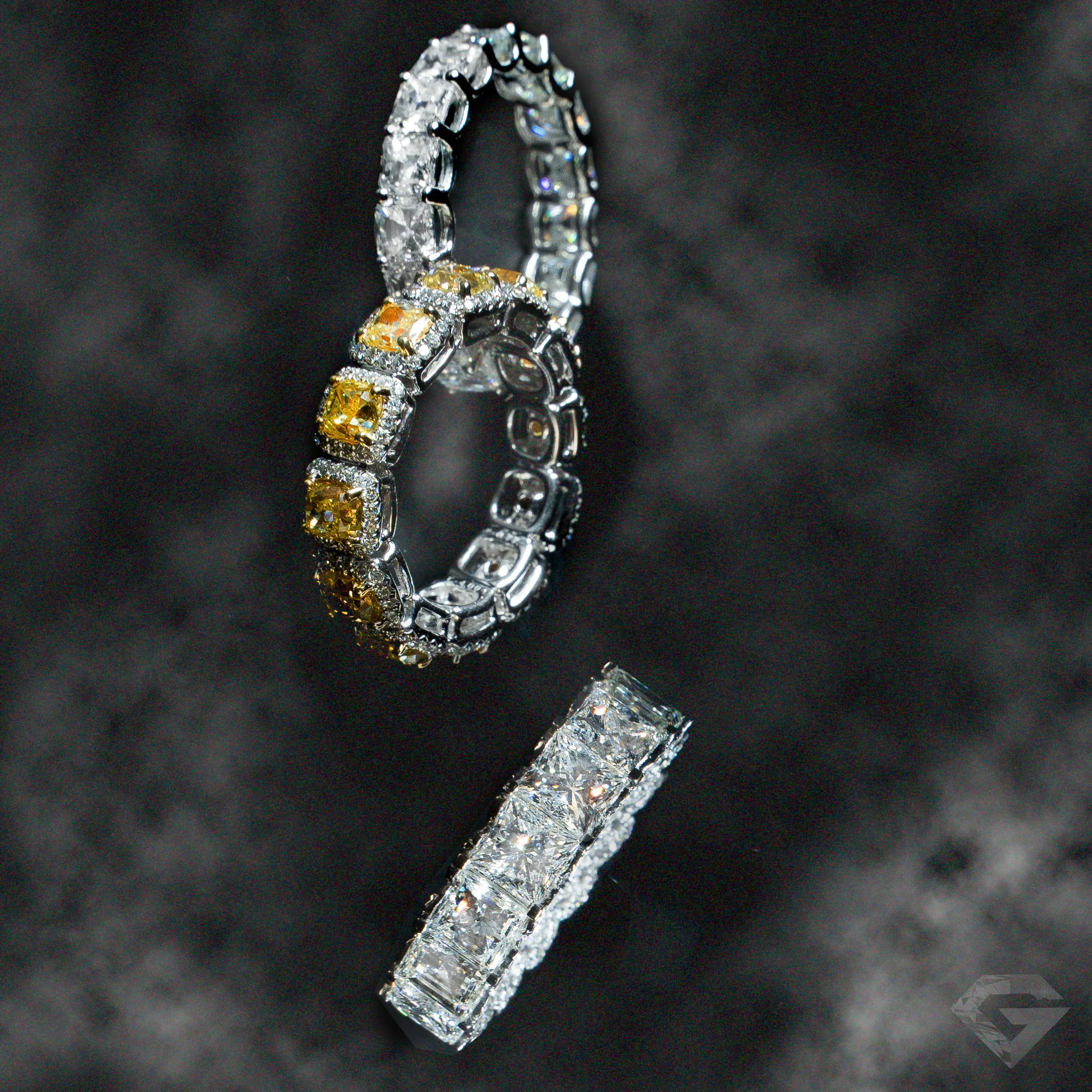 Fancy Yellow Cushion Cut Natural Diamond Halo Eternity Band - Image 7