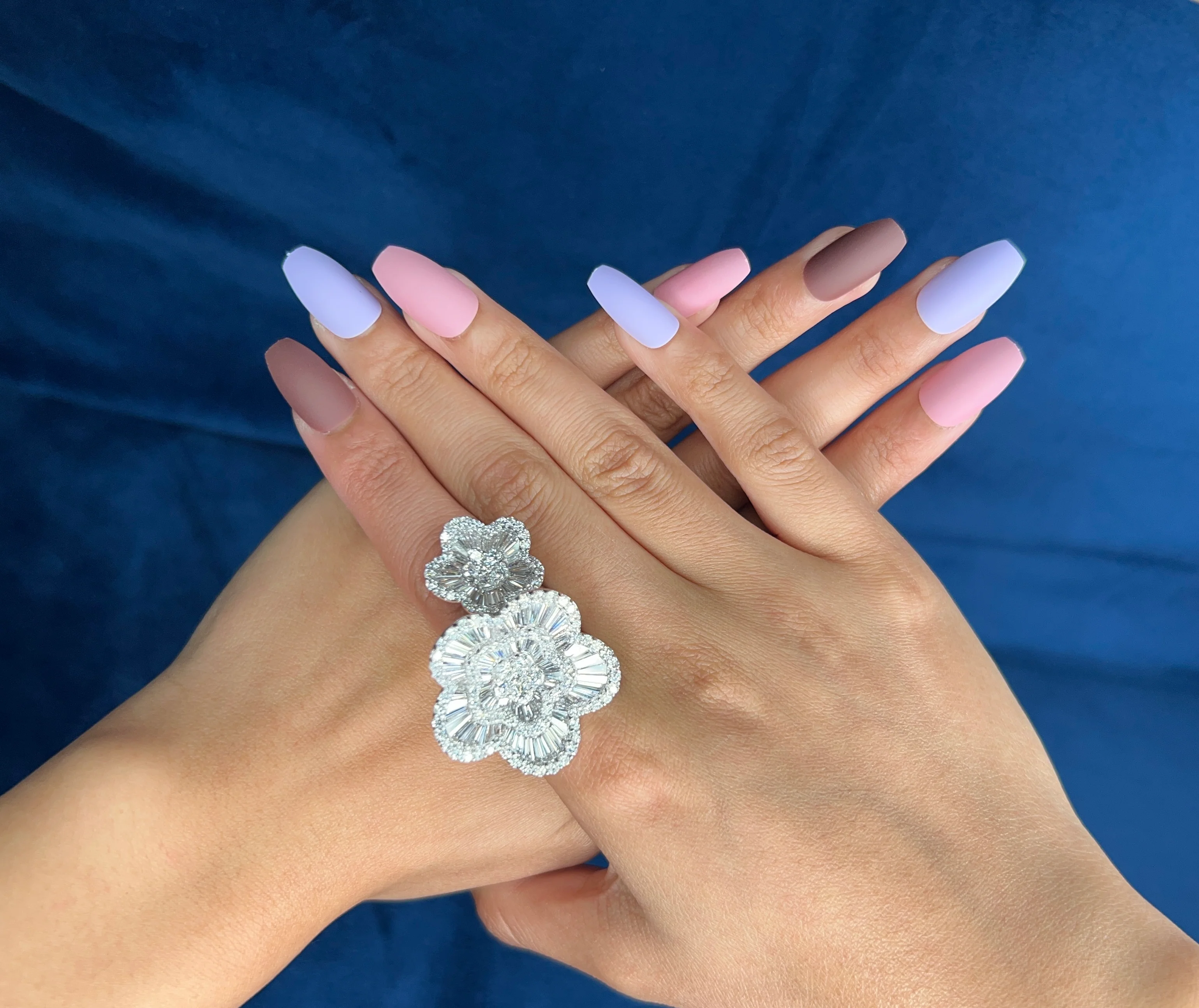 Gold Flower Natural Diamond Engagement Ring, Statement Ring - Image 7