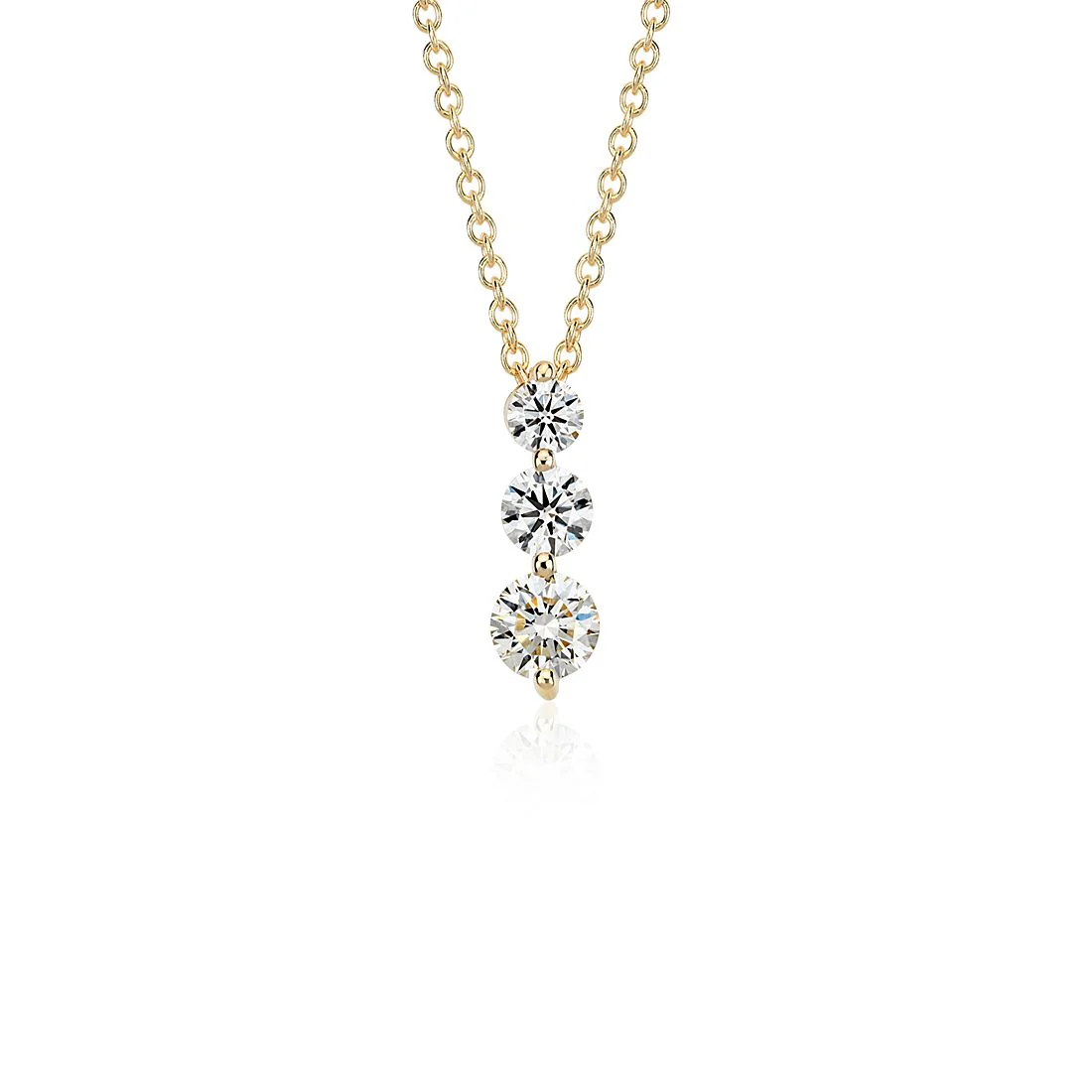 Graduated Diamond Pendant, Round Diamond Necklace, 1 Carat 3 Stone Necklace - Image 2