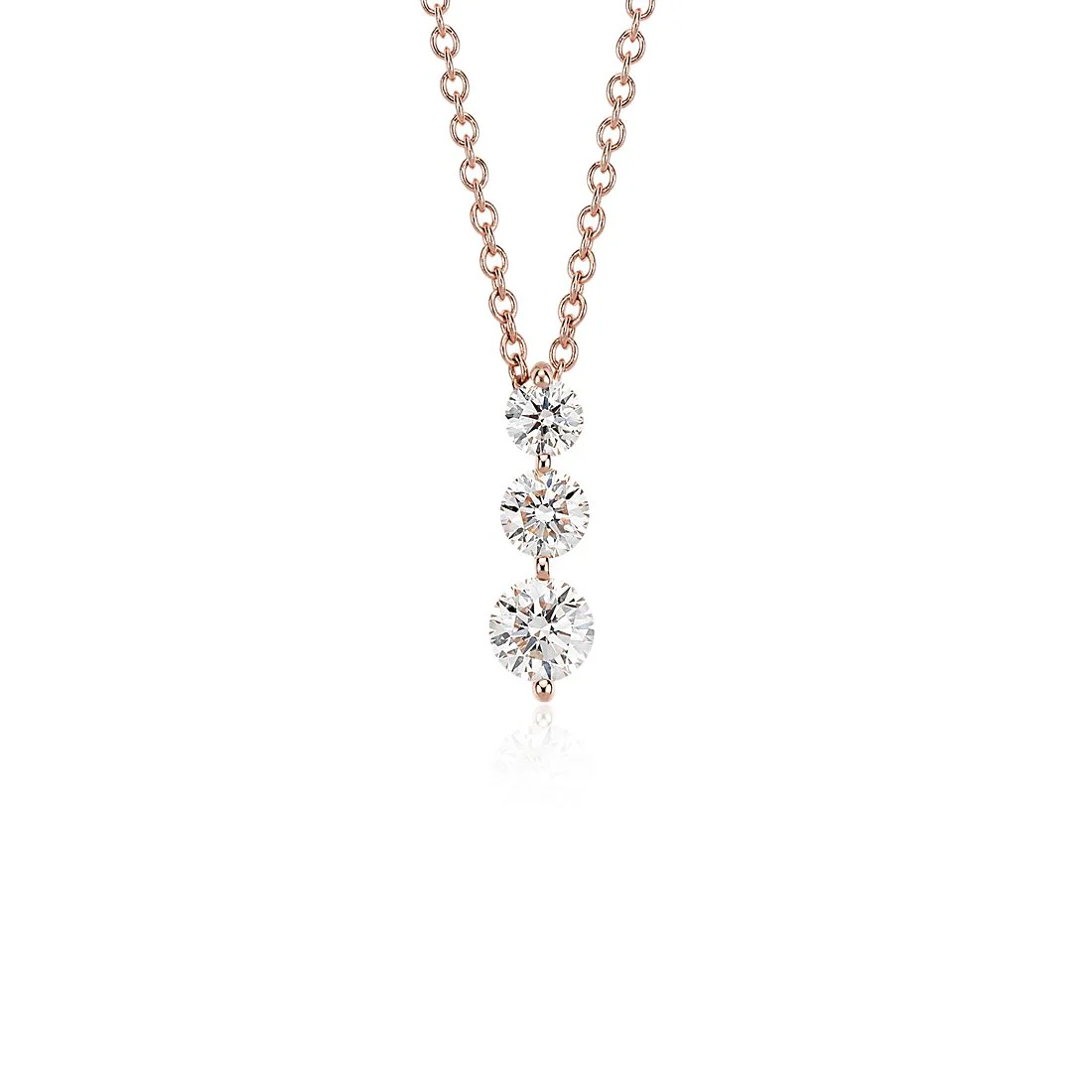 Graduated Diamond Pendant, Round Diamond Necklace, 1 Carat 3 Stone Necklace - Image 3