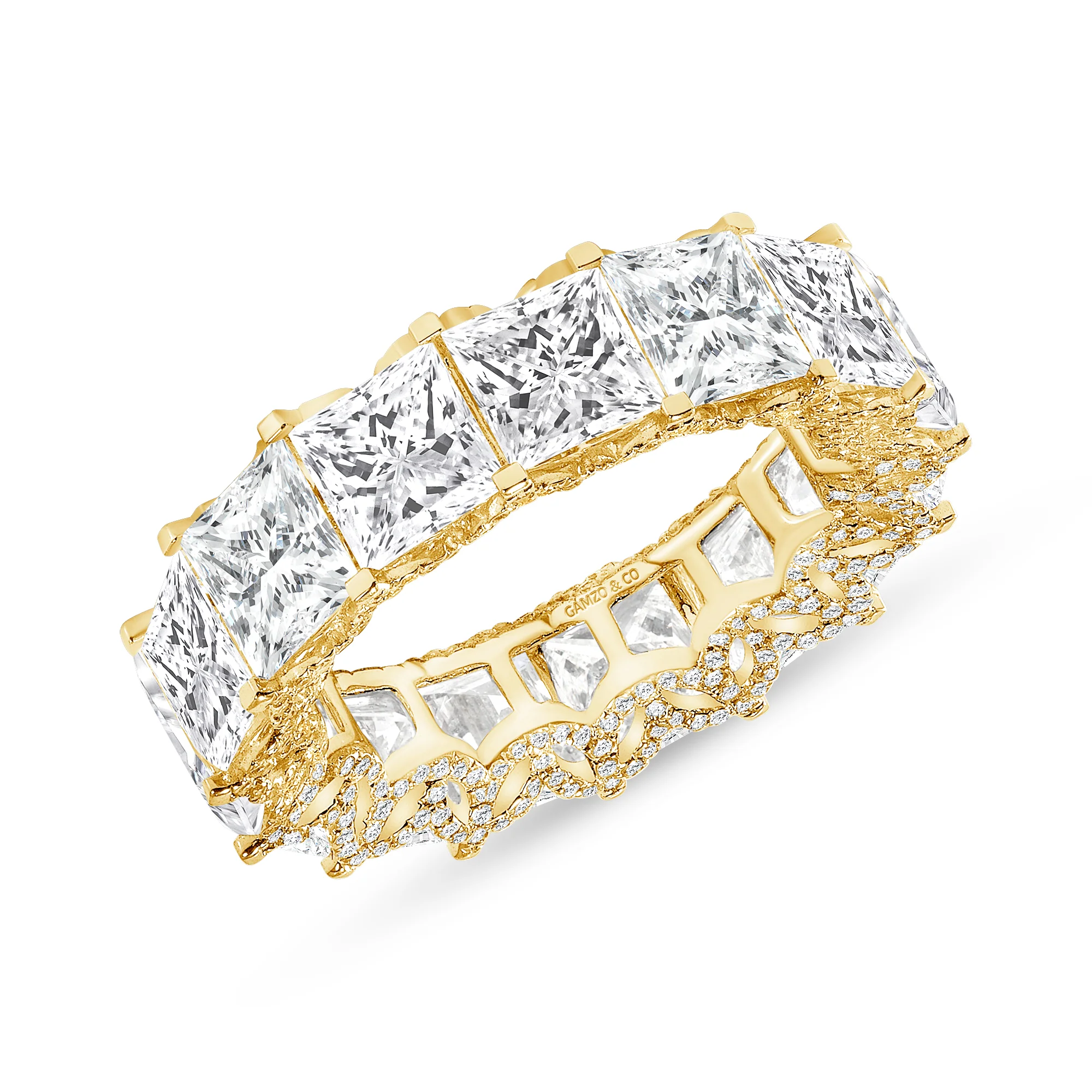 Princess Cut Natural Diamond Eternity Band. Encrusted Side Stones - Image 4