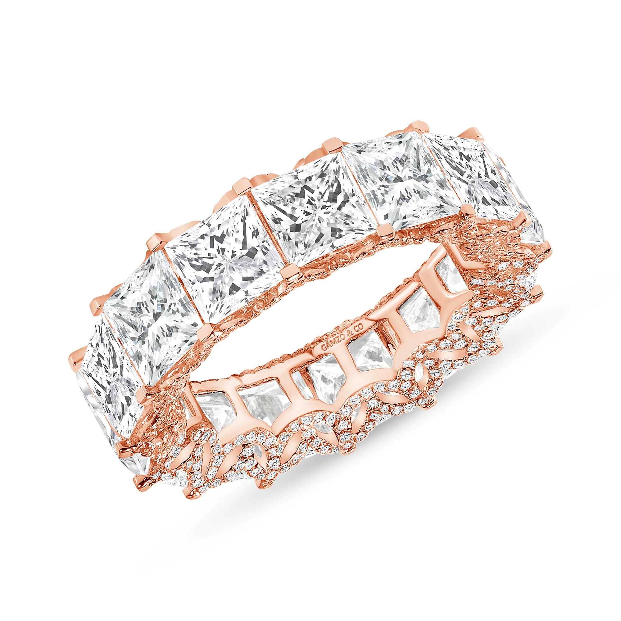 Princess Cut Natural Diamond Eternity Band. Encrusted Side Stones - Image 5