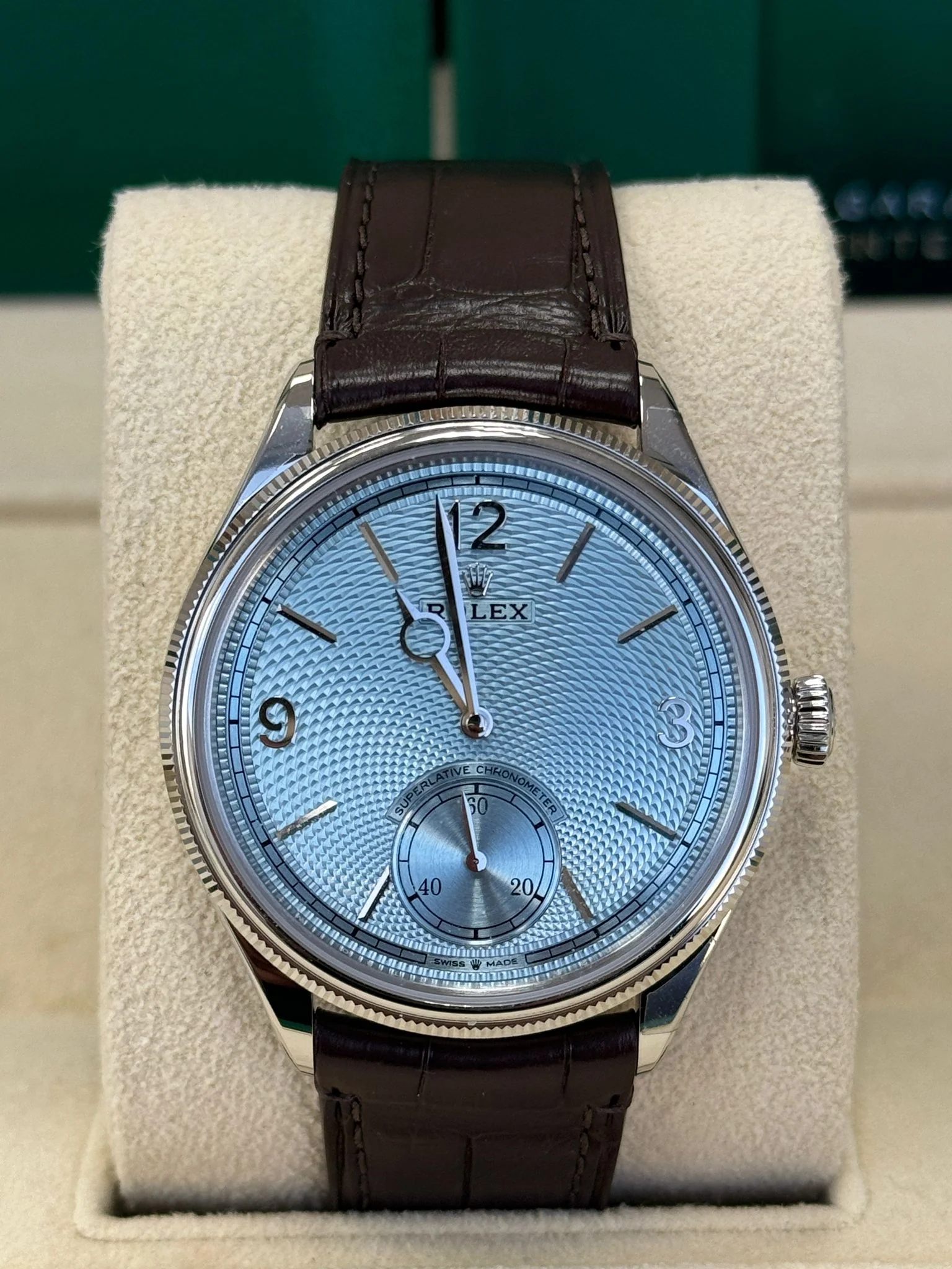 Rolex 1908 Platinum Ice Blue Dial Brown Alligator Strap 52506 – New 2025 / 2026 - Image 2