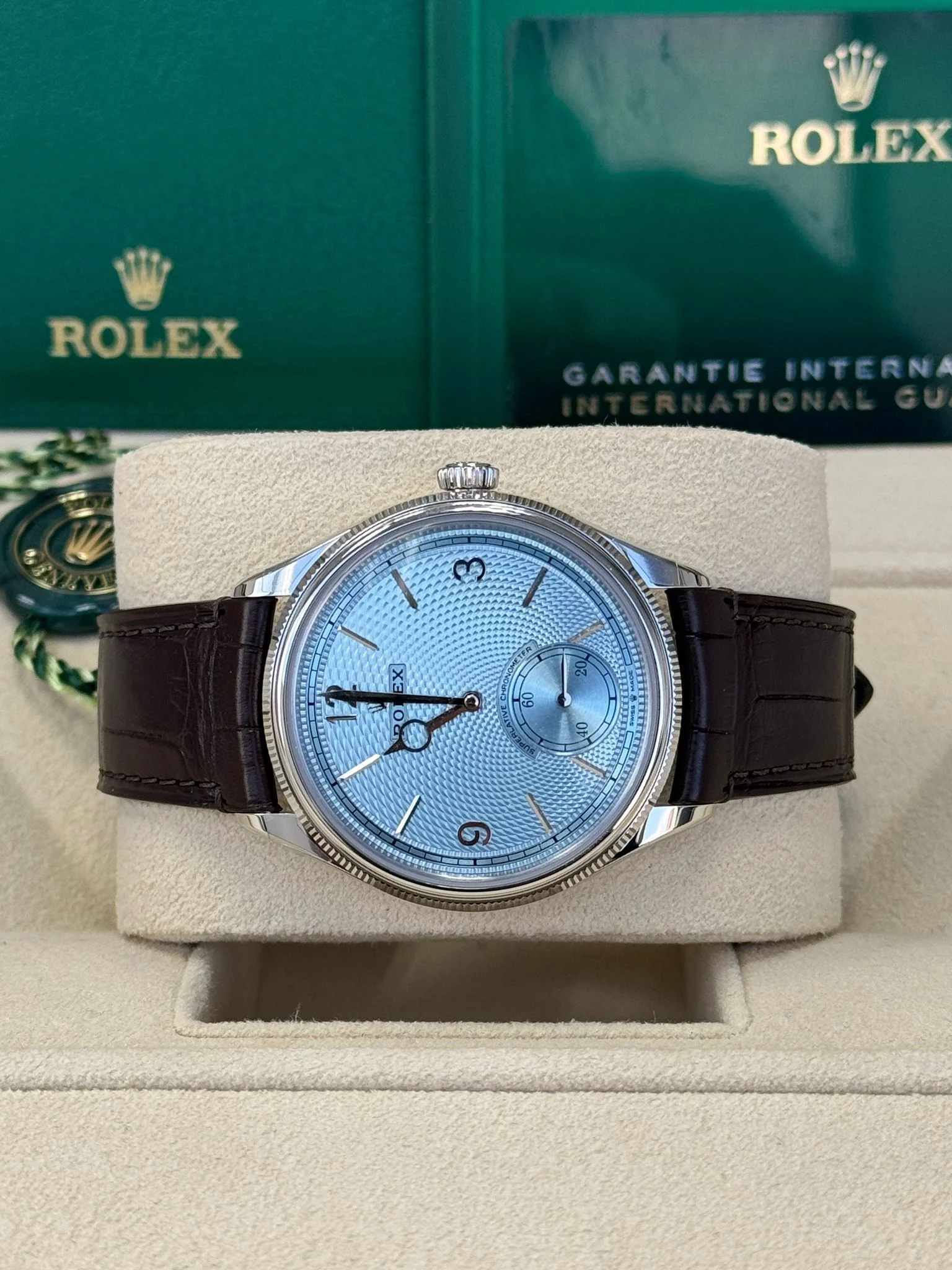 Rolex 1908 Platinum Ice Blue Dial Brown Alligator Strap 52506 – New 2025 / 2026 - Image 5