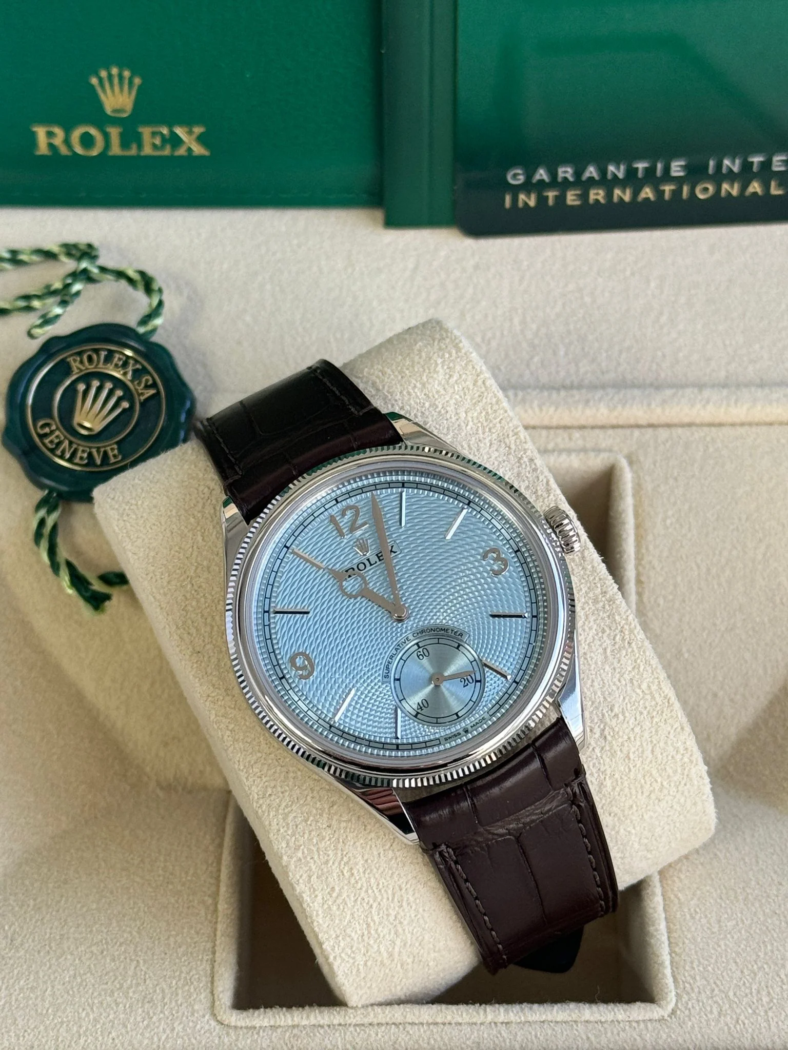 Rolex 1908 Platinum Ice Blue Dial Brown Alligator Strap 52506 – New 2025 / 2026 - Image 6
