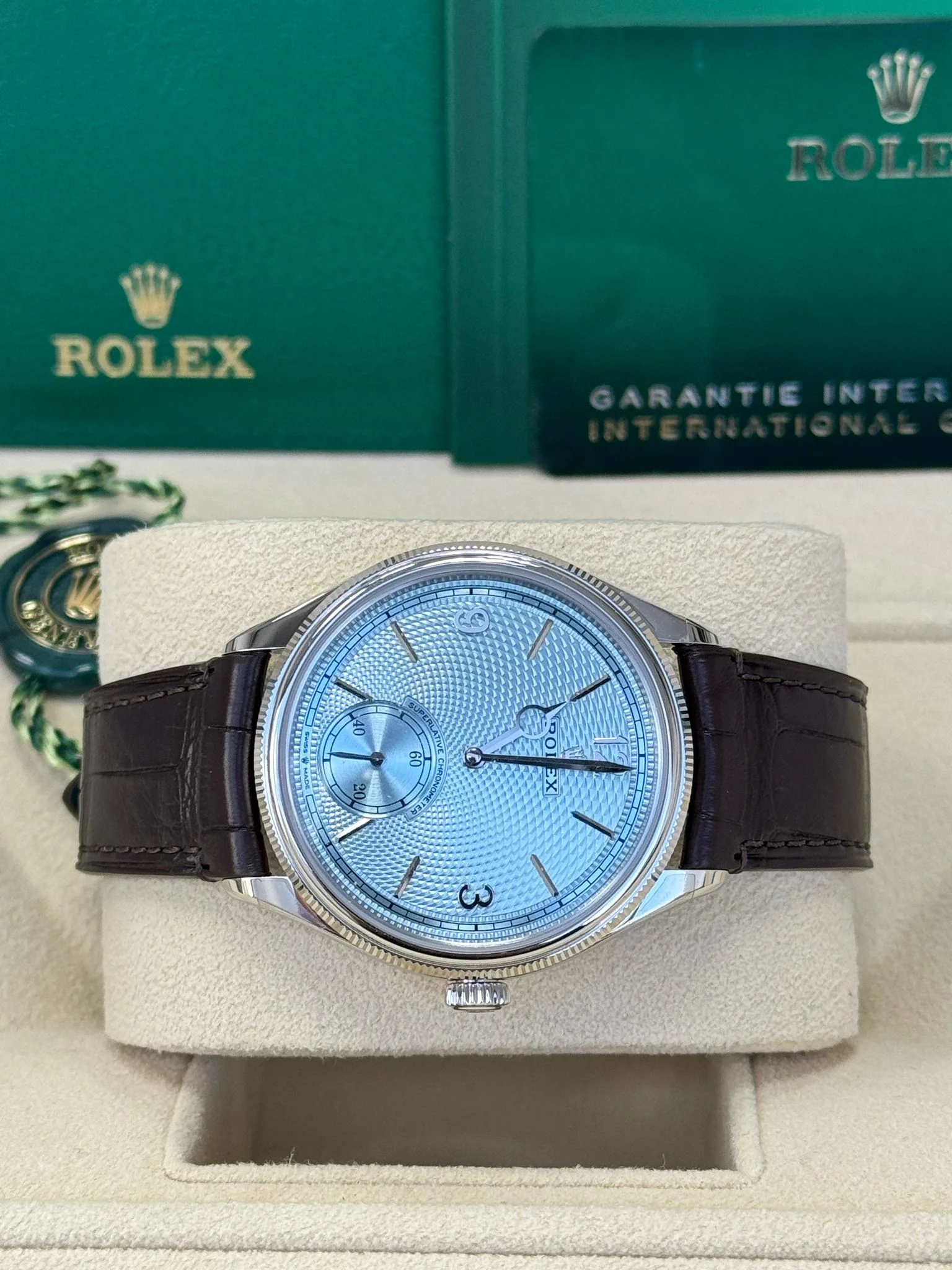 Rolex 1908 Platinum Ice Blue Dial Brown Alligator Strap 52506 – New 2025 / 2026 - Image 7