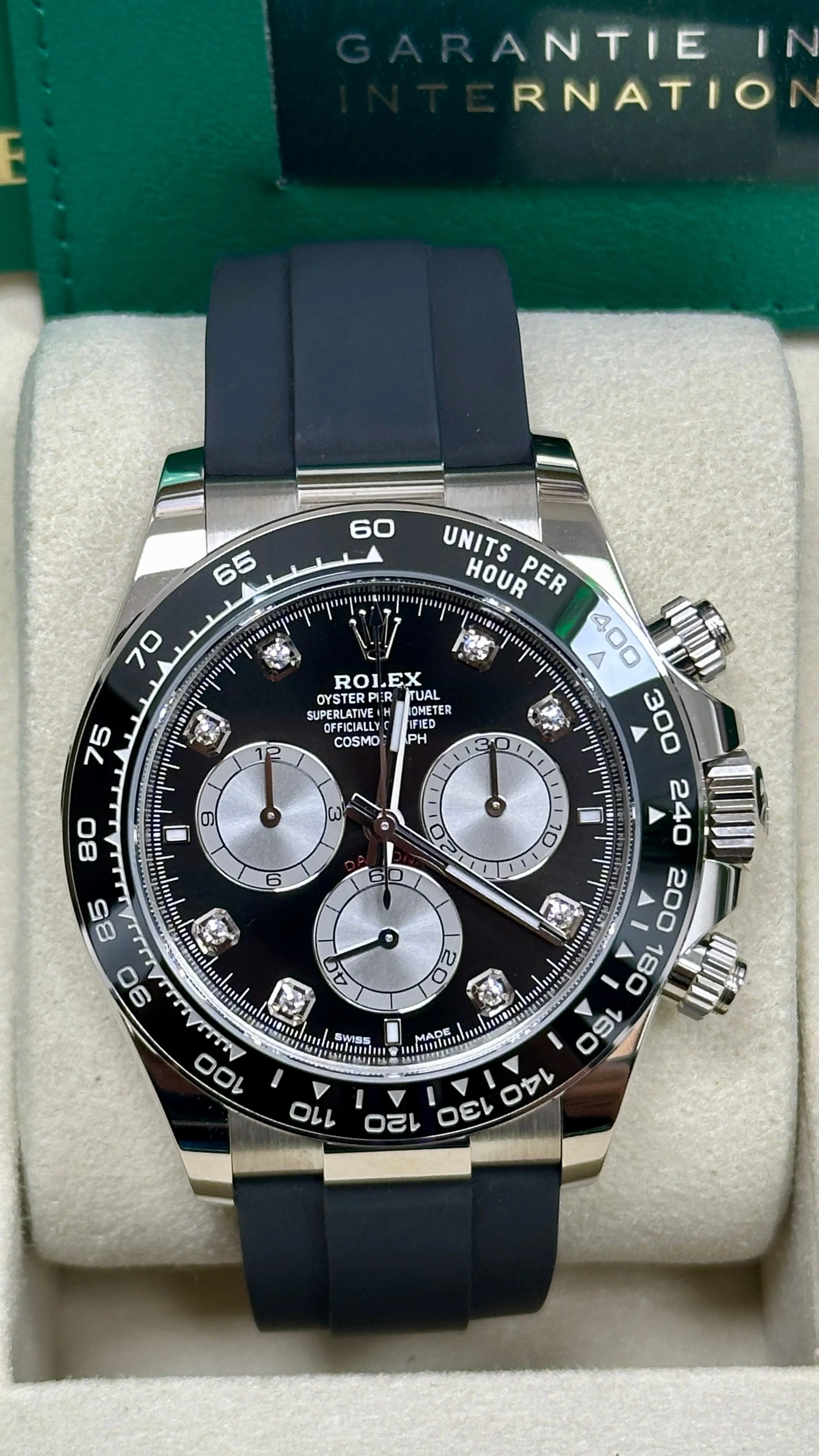 Rolex Cosmograph Daytona 40mm White Gold Black Diamond Dial Oysterflex 126519LN – New 2025 - Image 2