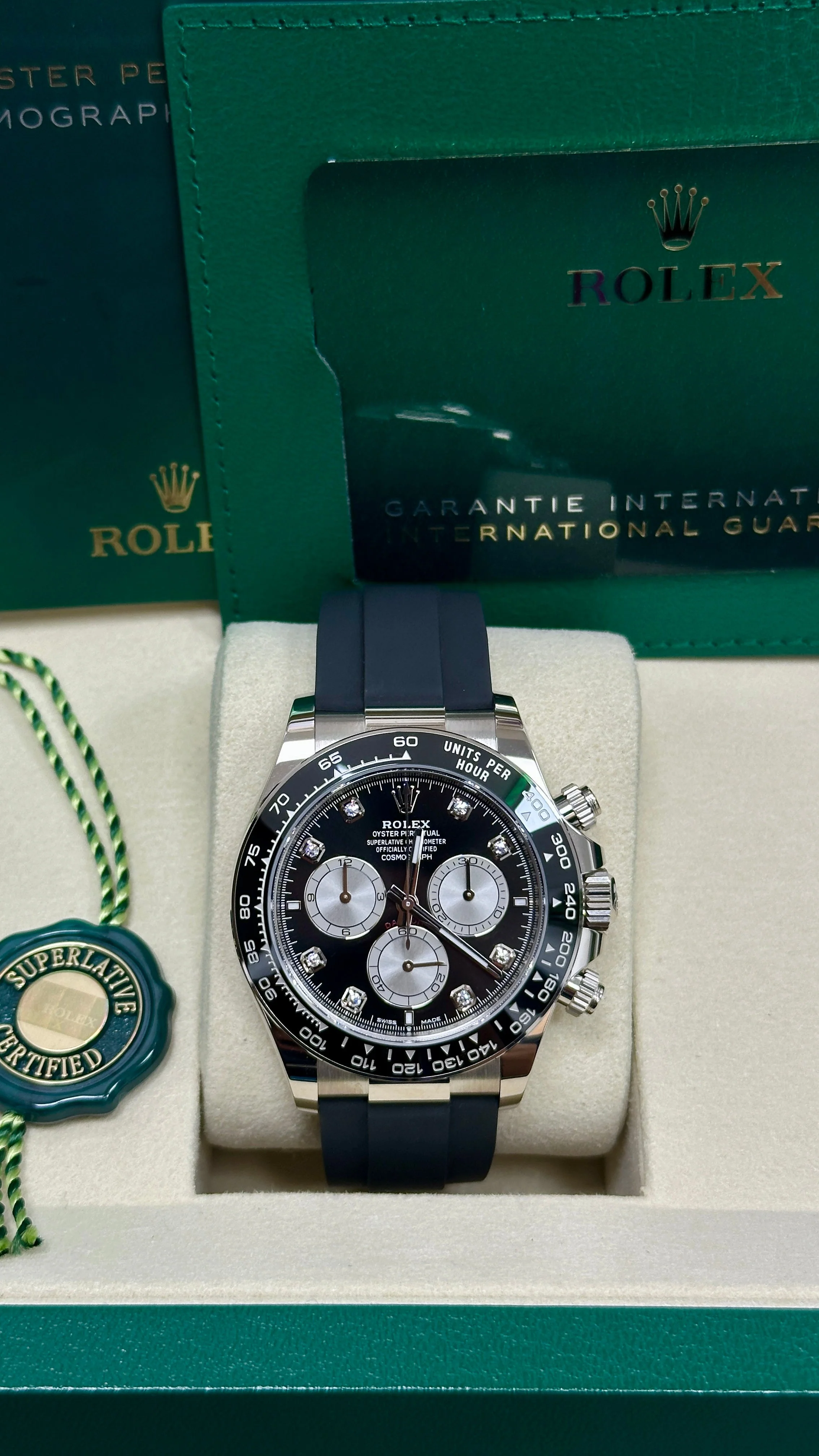 Rolex Cosmograph Daytona 40mm White Gold Black Diamond Dial Oysterflex 126519LN – New 2025 - Image 3