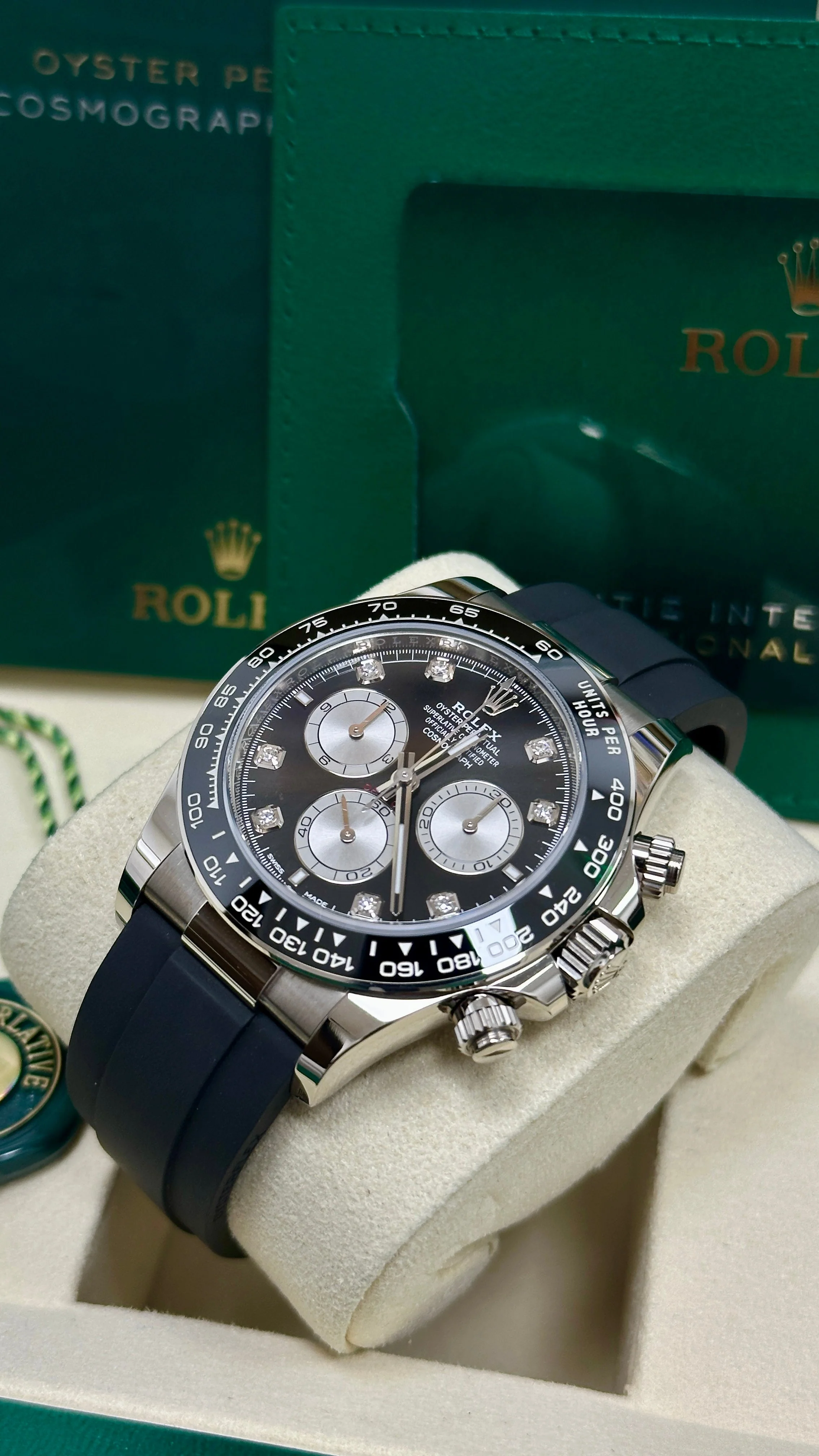 Rolex Cosmograph Daytona 40mm White Gold Black Diamond Dial Oysterflex 126519LN – New 2025 - Image 5