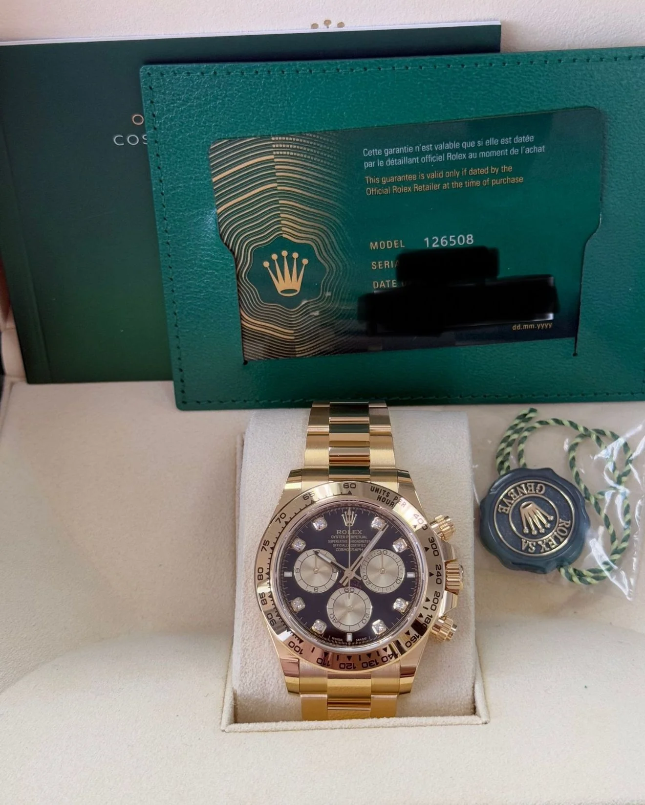 Rolex Cosmograph Daytona 40mm Yellow Gold Black Diamond Dial 126508 – New 2025 - Image 4