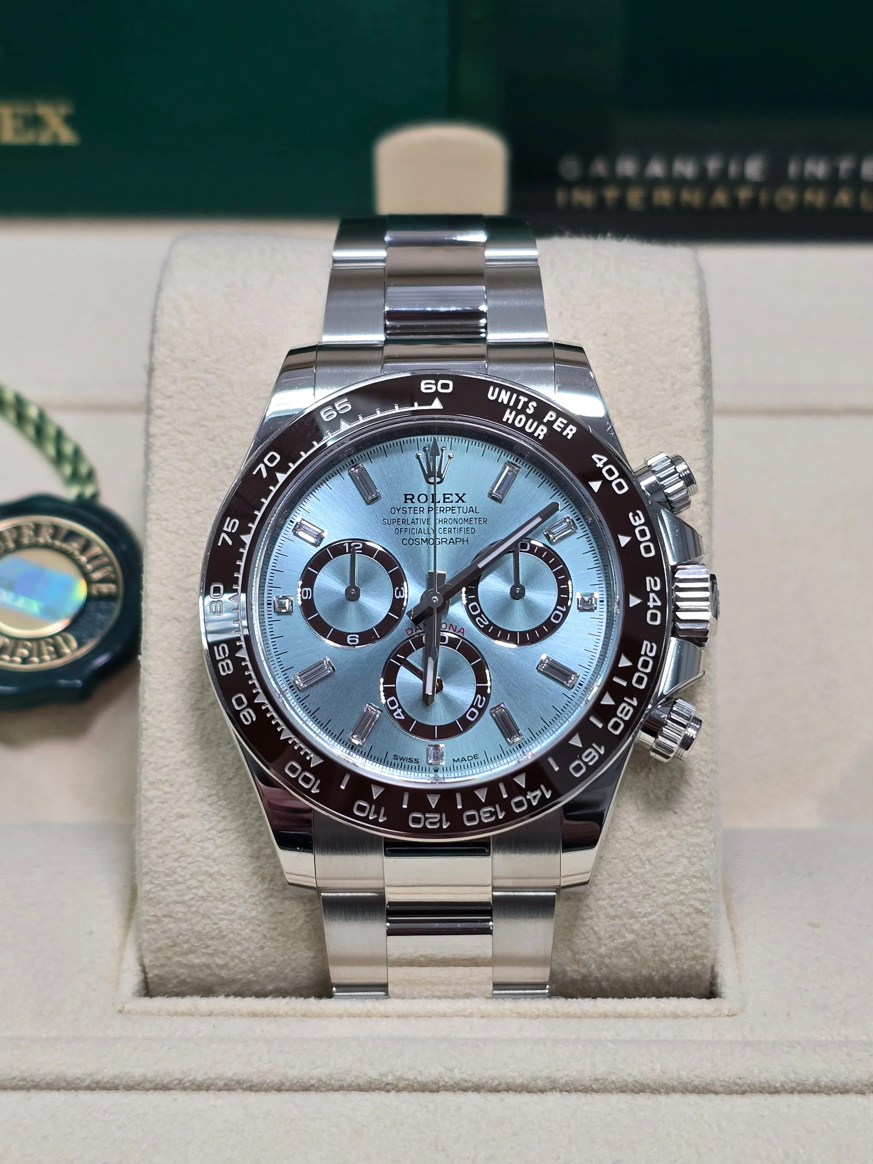 Rolex Cosmograph Daytona "Platona" 40mm Platinum Ice Blue Diamond Baguette Dial Brown Ceramic Bezel 126506 – New 2025 / 2026 - Image 2