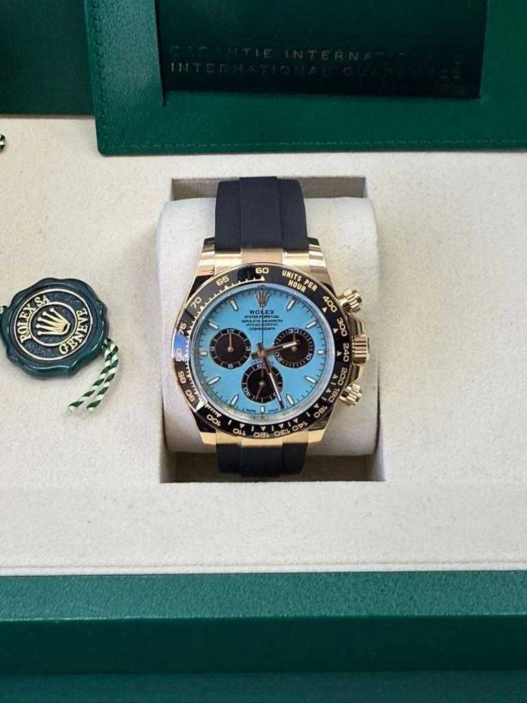 Rolex Cosmograph Daytona "Tiffany" 40mm Yellow Gold Turquoise Blue and Black Dial Black Ceramic Bezel Oysterflex 126518LN – New 2025 / 2026 - Image 2