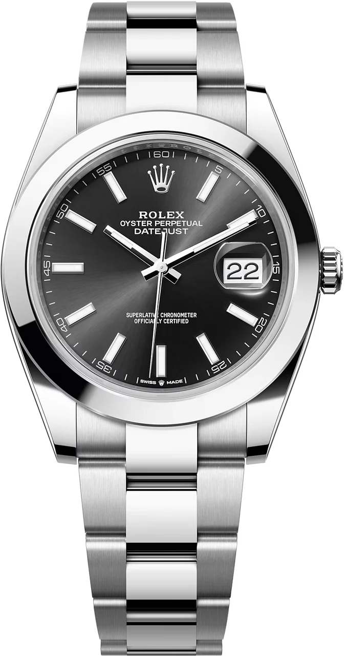 Rolex Datejust 41mm Black Index Dial Smooth Bezel Oyster Bracelet 126300 – New 2025