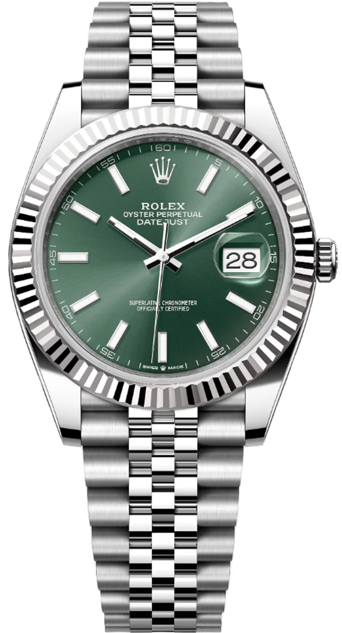 Rolex Datejust 41mm Mint Green Index Dial Fluted Bezel Jubilee Bracelet 126334 – New 2025 / 2026