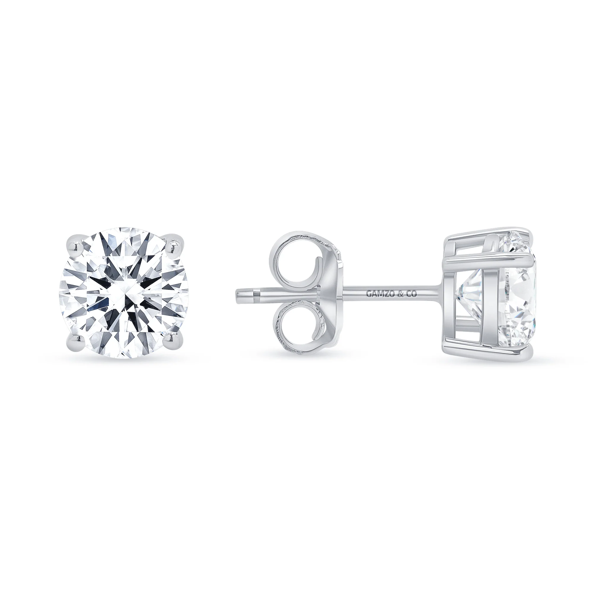 Round Cut Diamond Stud Earrings -  4 Prong Push Back