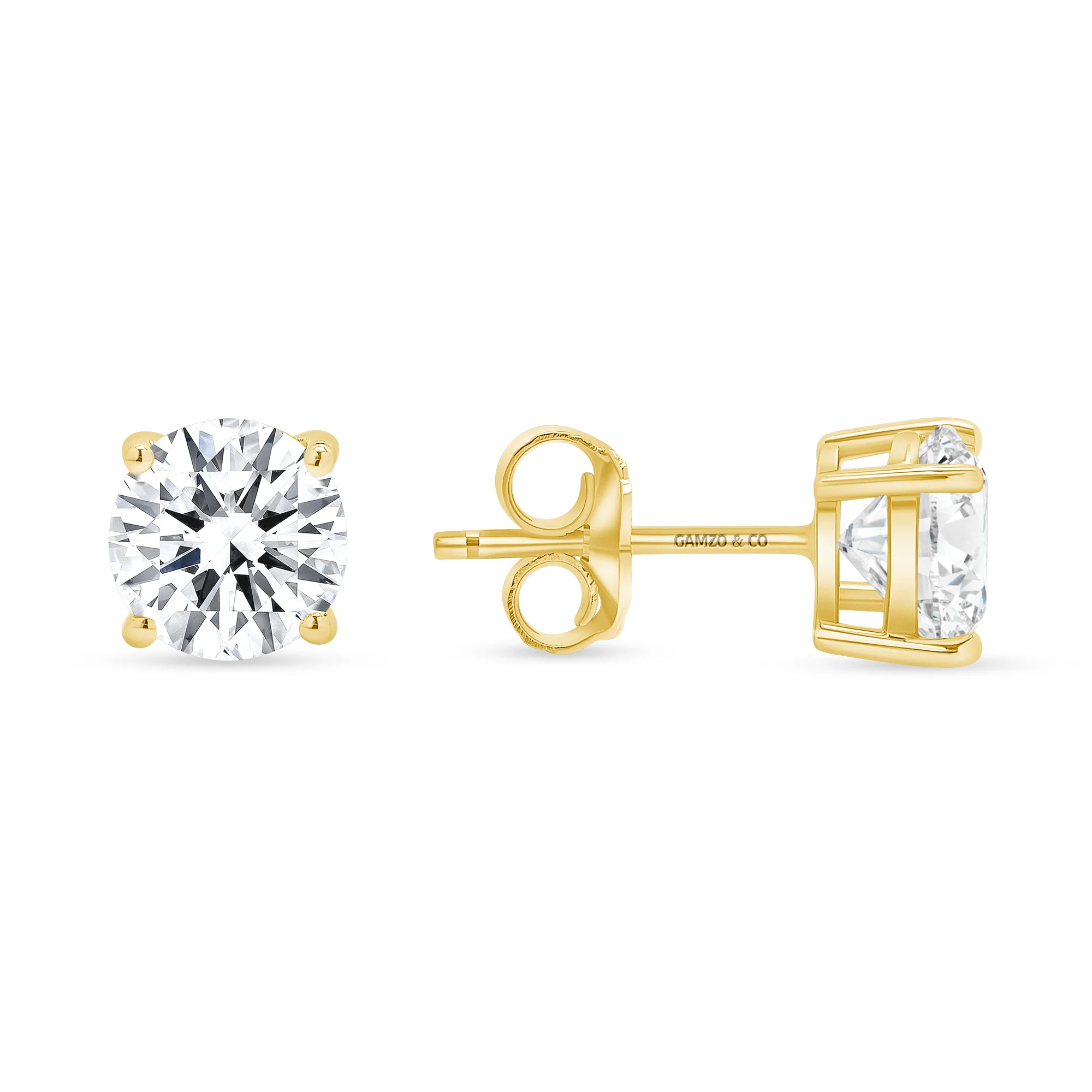 Round Cut Diamond Stud Earrings -  4 Prong Push Back - Image 2