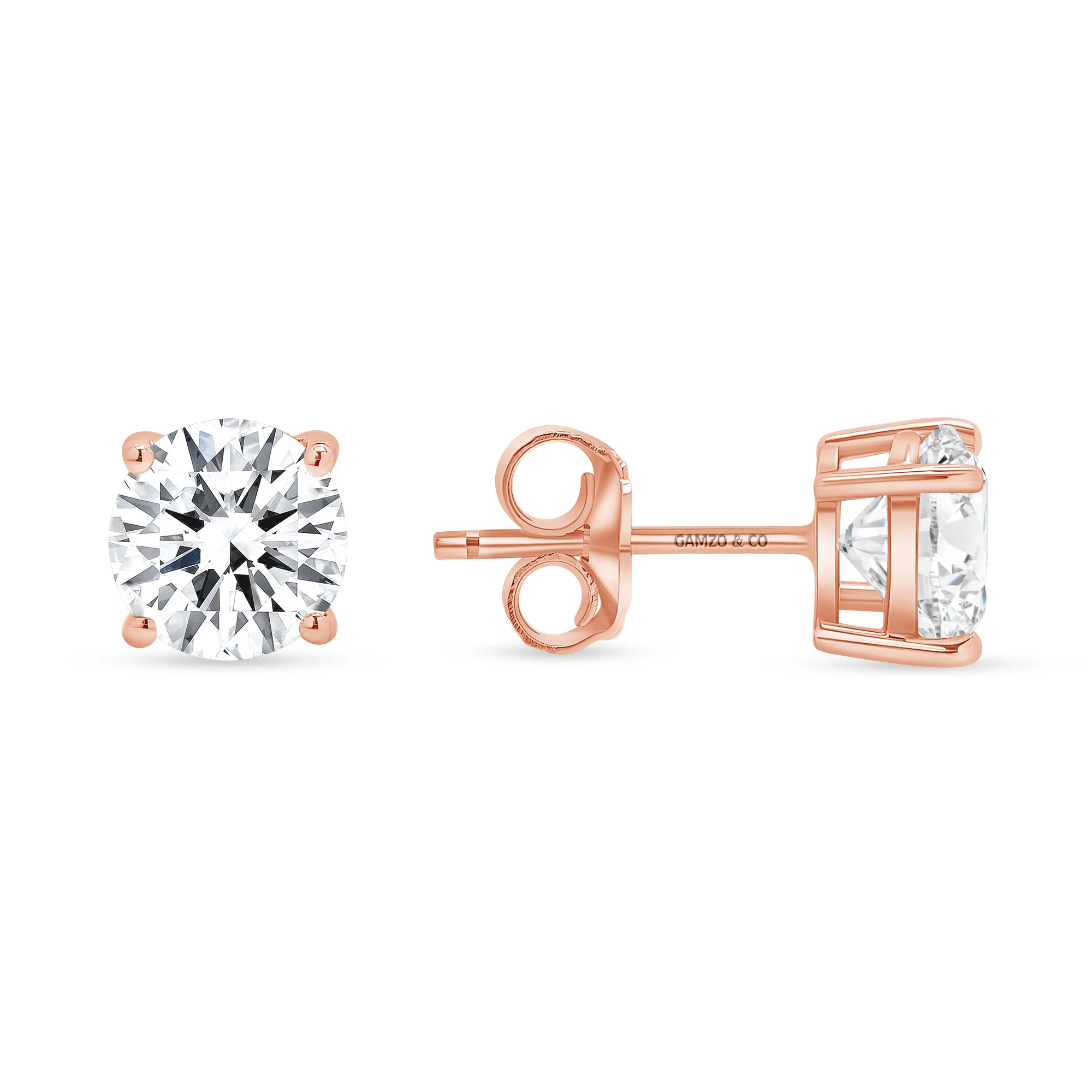 Round Cut Diamond Stud Earrings -  4 Prong Push Back - Image 3