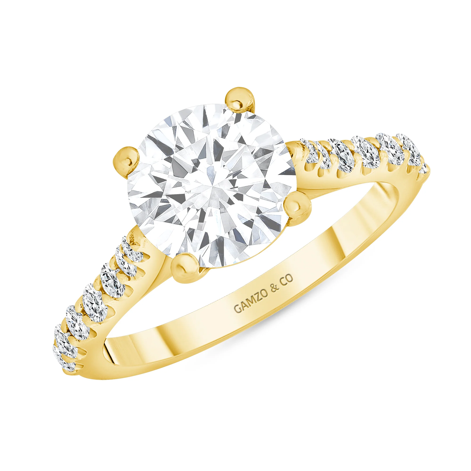 Round Cut Natural Diamond Engagement Ring. Pave Set Side Stones (GIA Certified) - Image 3