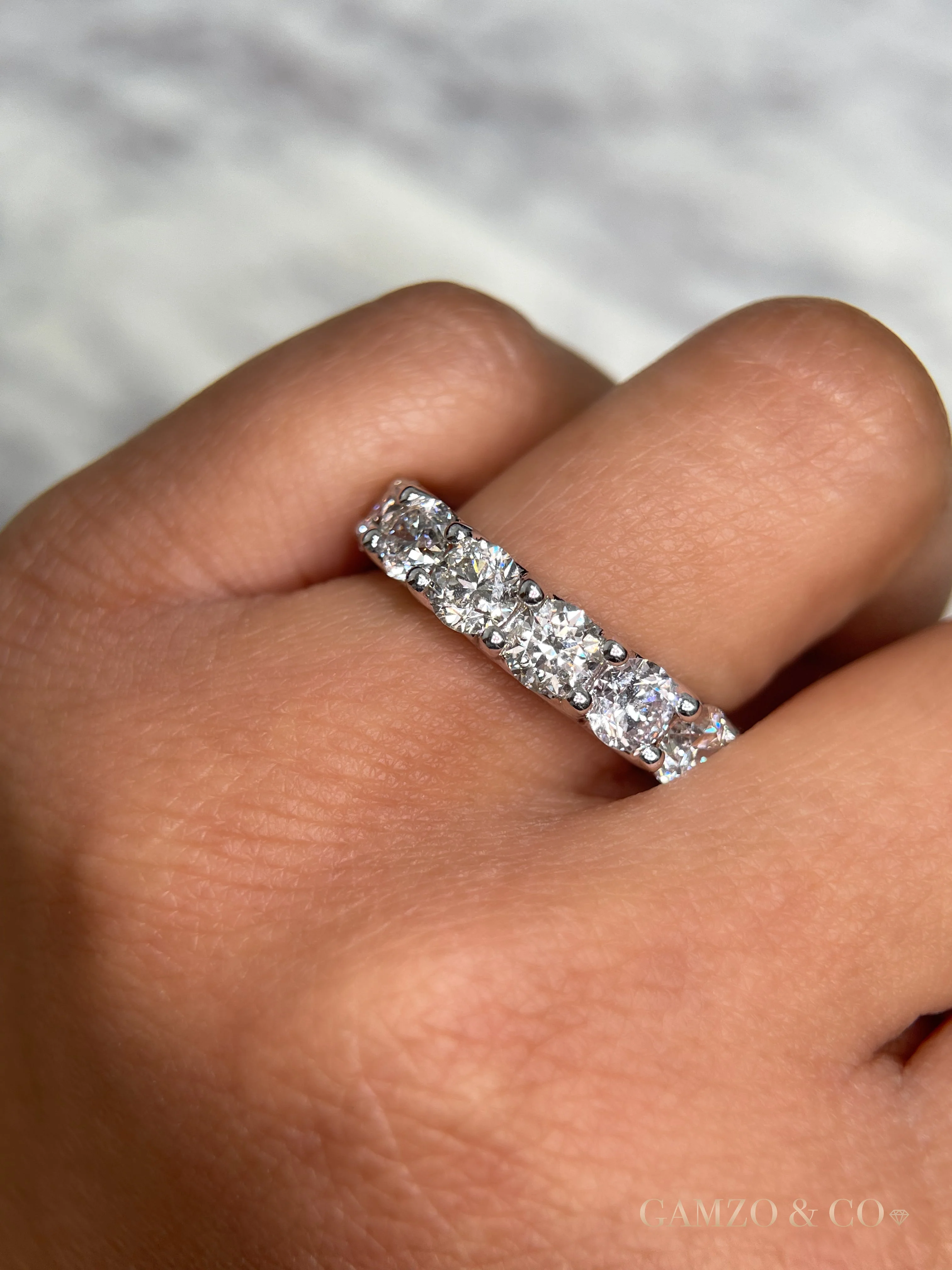 Round Cut Natural Diamond Eternity Band - Shared Prong - Image 4