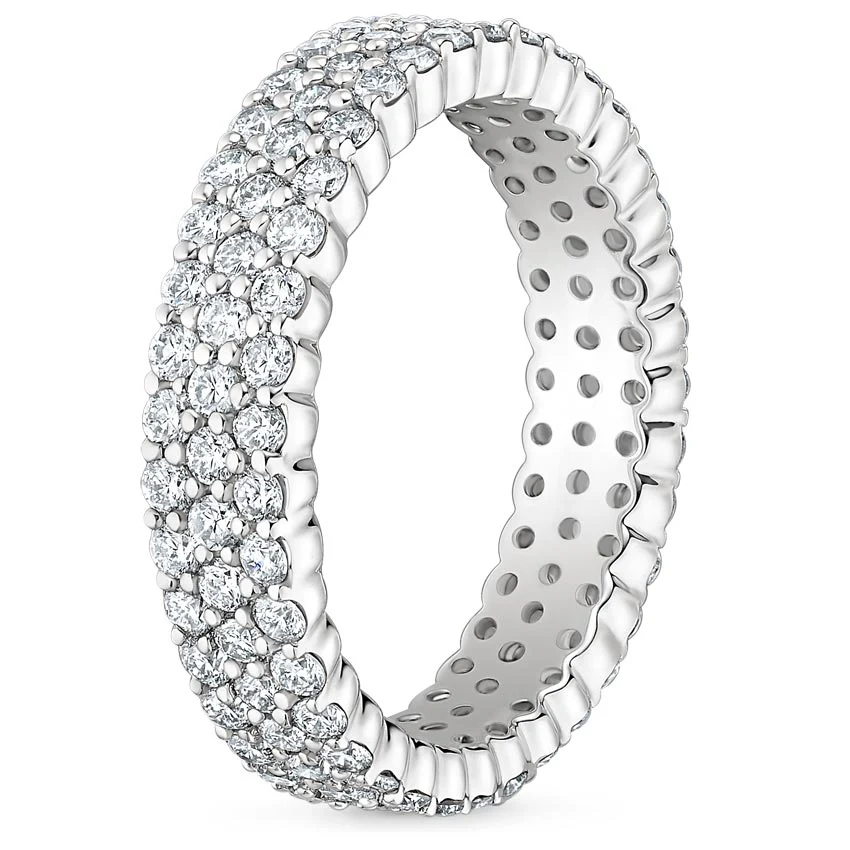 Round Cut Natural Diamond Eternity Ring, Triple Row Diamond Band - Image 2