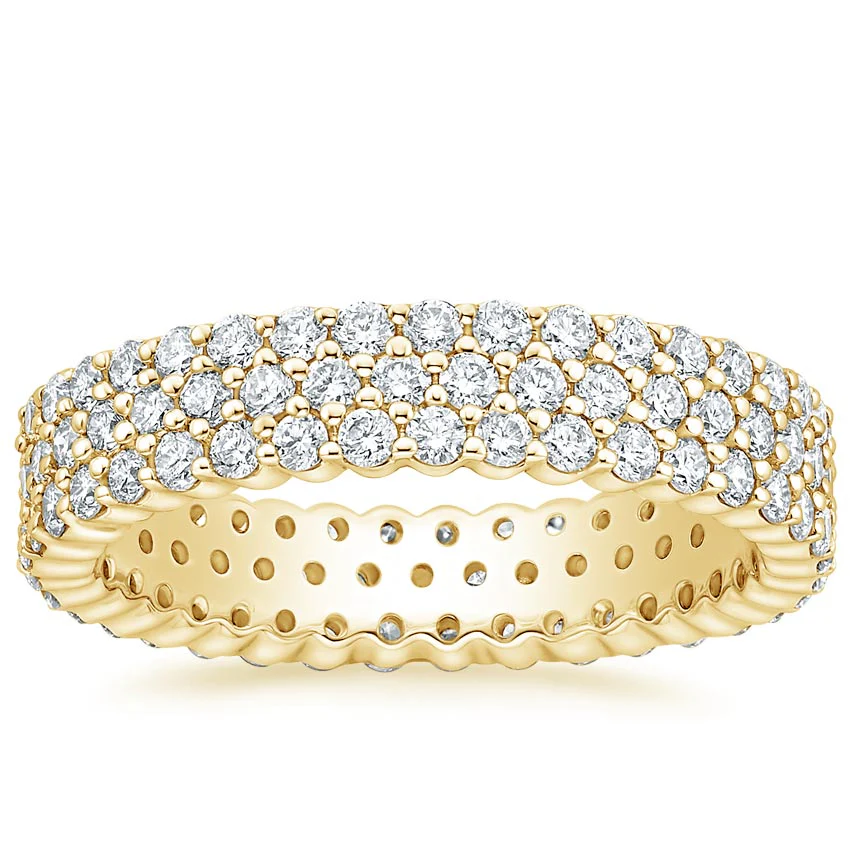 Round Cut Natural Diamond Eternity Ring, Triple Row Diamond Band - Image 3