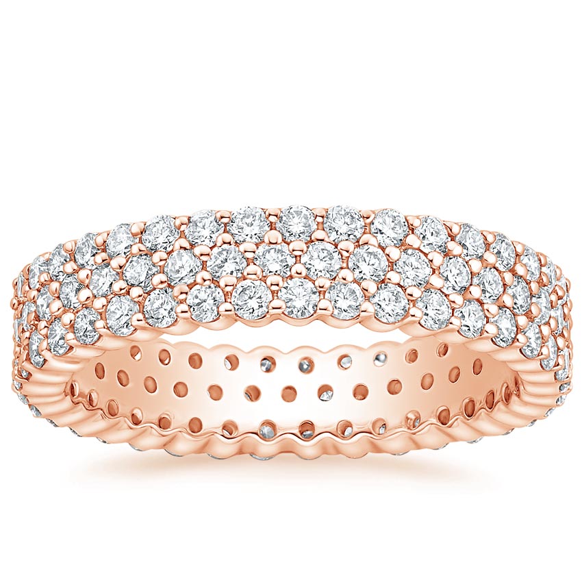 Round Cut Natural Diamond Eternity Ring, Triple Row Diamond Band - Image 5