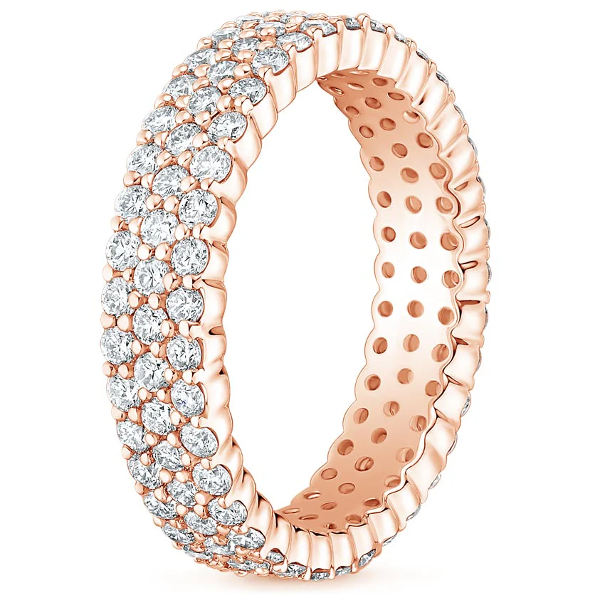 Round Cut Natural Diamond Eternity Ring, Triple Row Diamond Band - Image 6