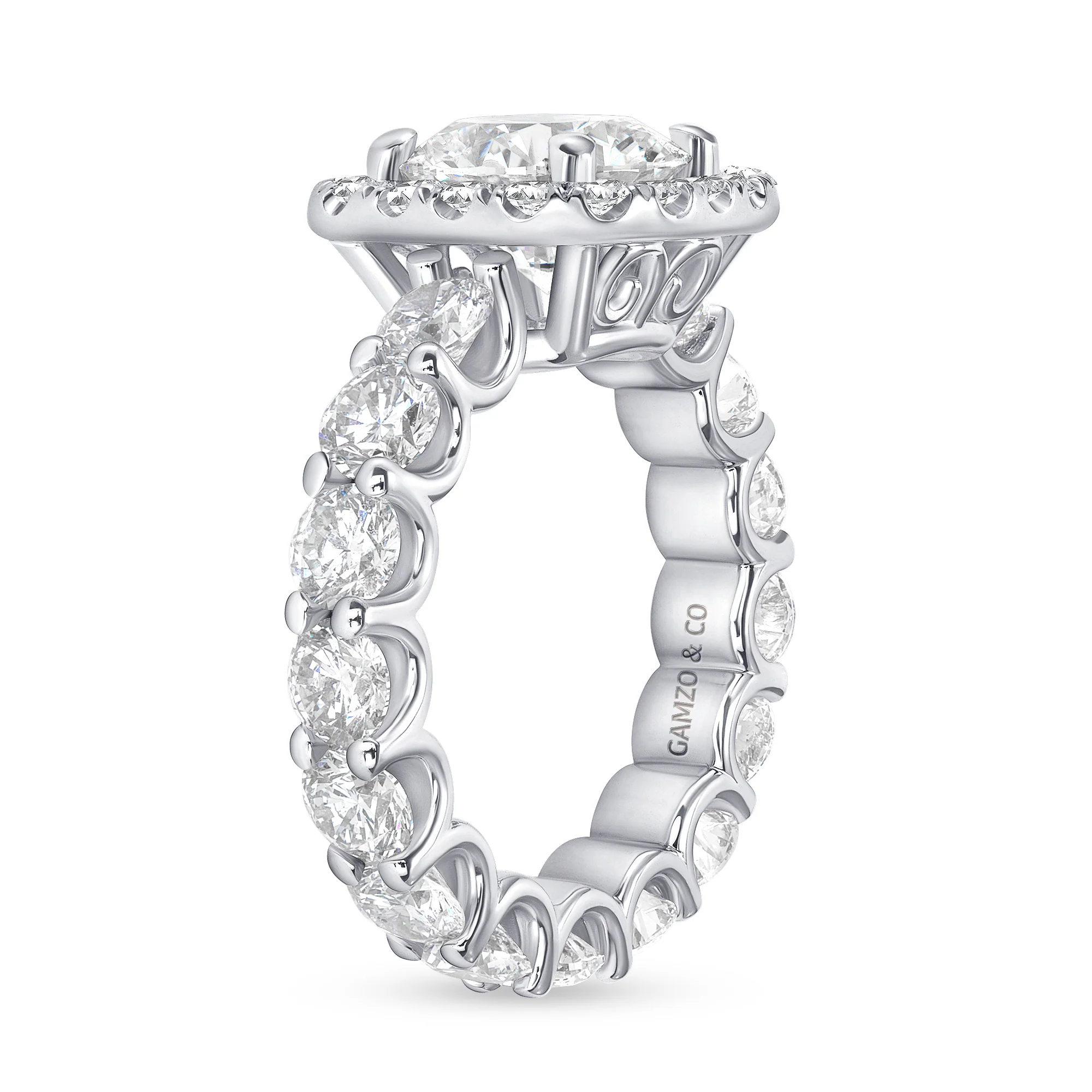 Round Cut Natural Diamond Halo Engagement Eternity Ring (GIA Certified) - Image 3