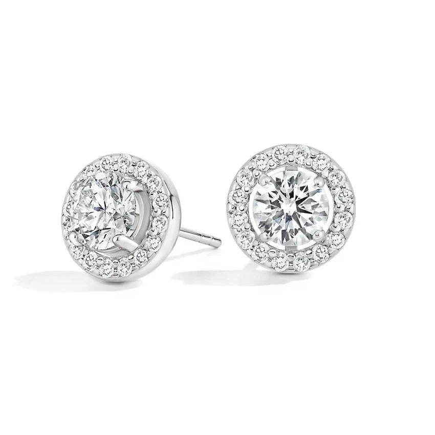 Round Cut Natural Diamond Halo Stud Earrings