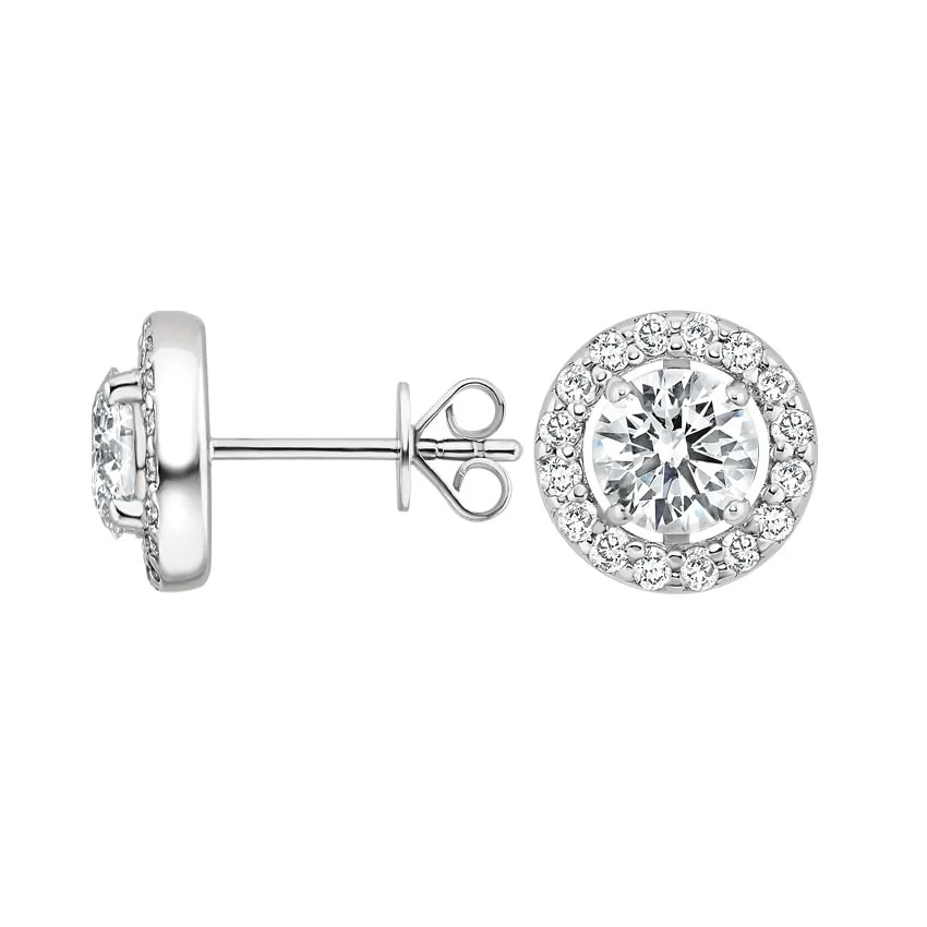 Round Cut Natural Diamond Halo Stud Earrings - Image 2