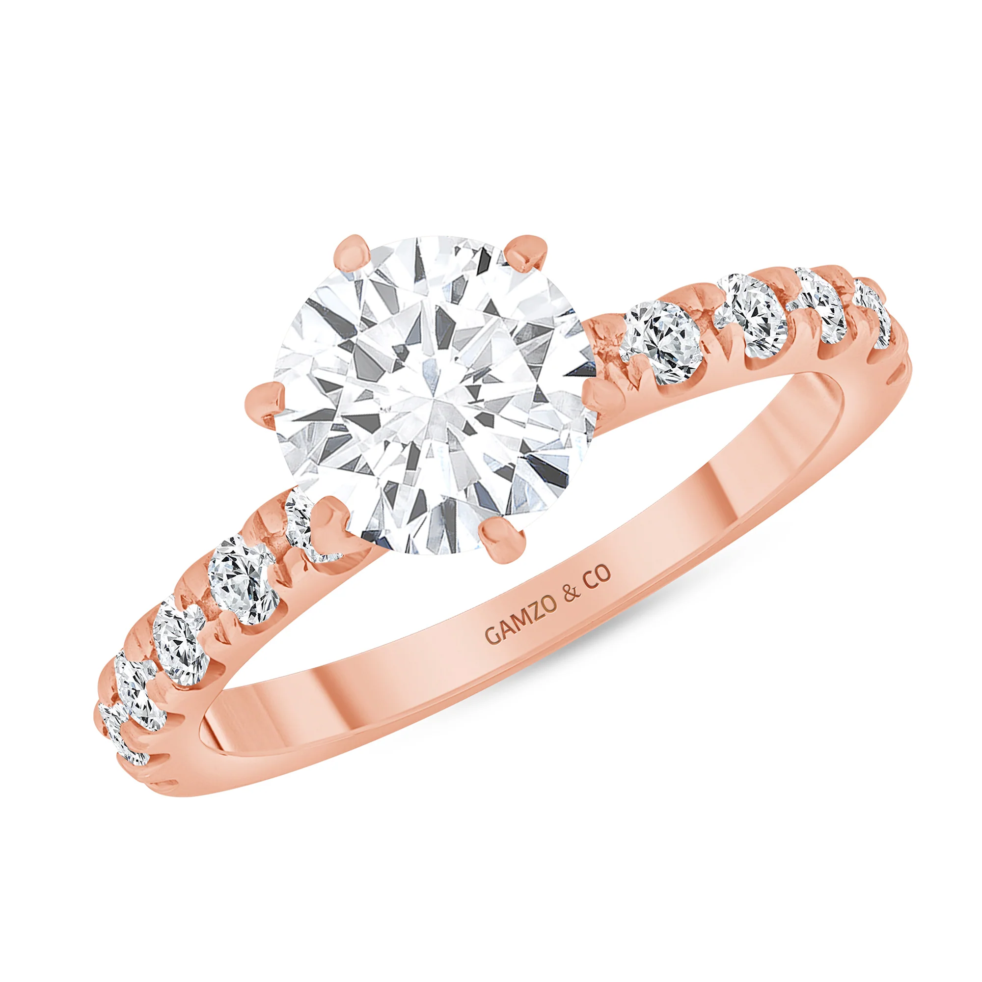Round Cut Natural Diamond Solitaire Engagement Ring. 6-Prong Half-Eternity (GIA Certified) - Image 3