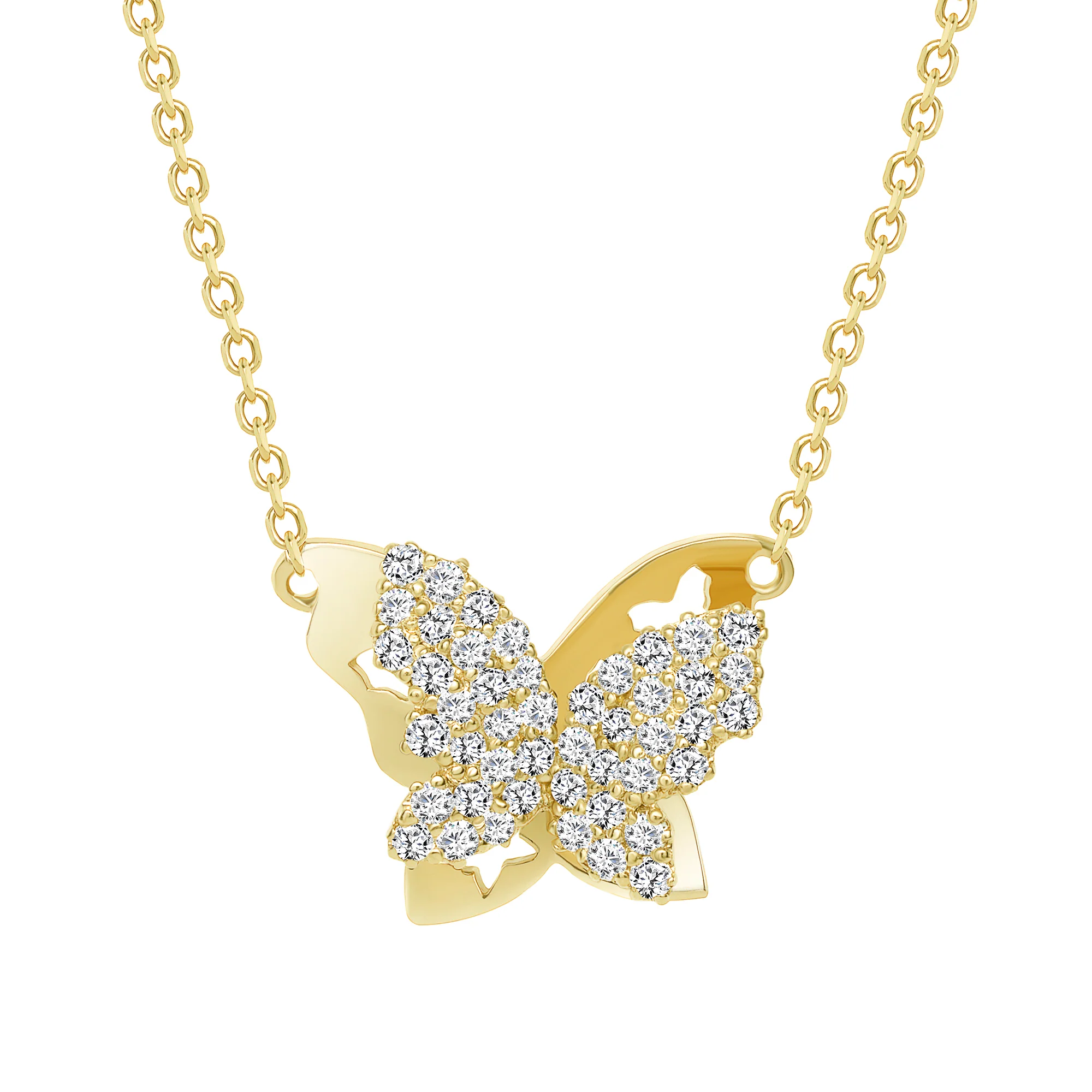Round Diamond Dazzling Butterfly Pendant Necklace - Image 2