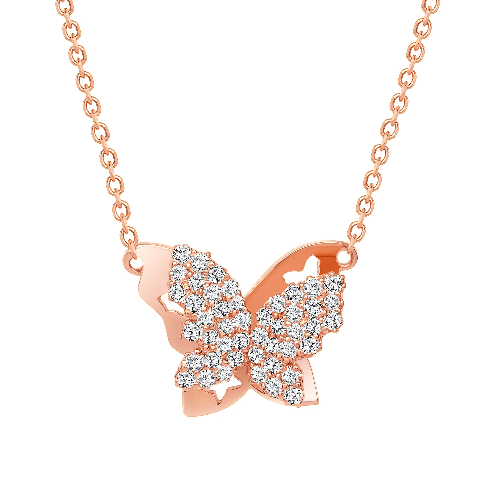 Round Diamond Dazzling Butterfly Pendant Necklace - Image 3