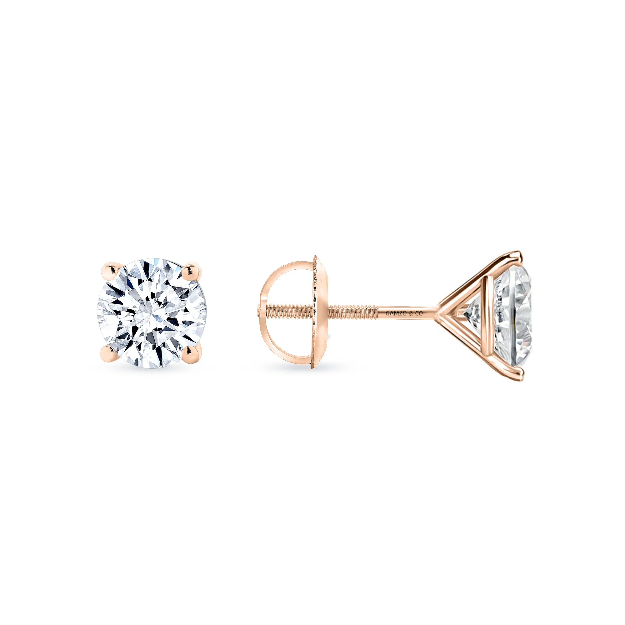Diamond Stud Earrings - 4 Prong Screw Back Martini Setting - Image 2
